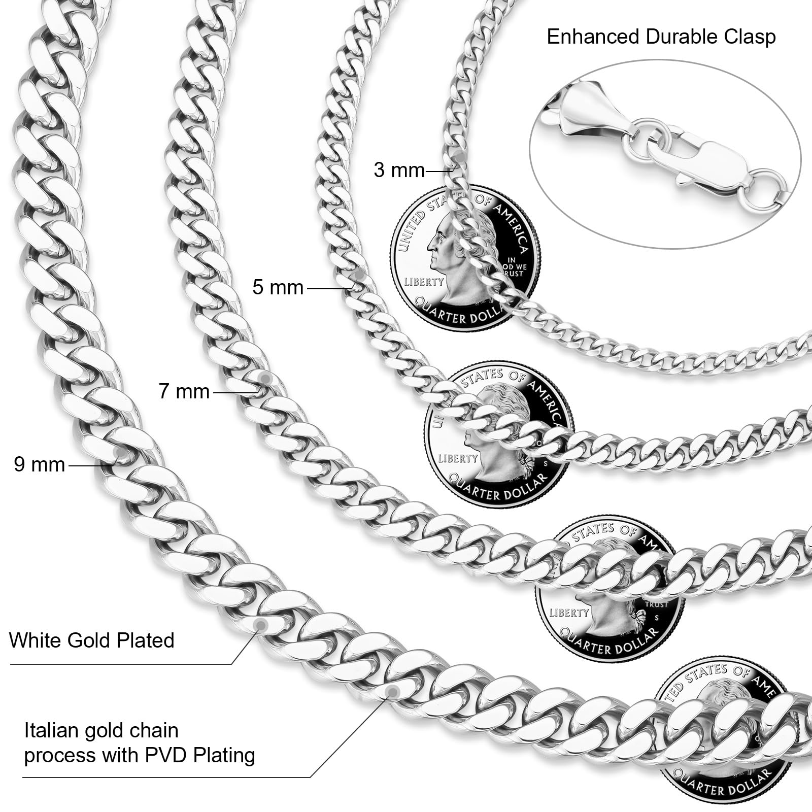 KRKC Herren Schmuck Set, Silber Farbe Edelstahl 9mm Cuban Armband 19,1cm & 3mm Cuban Link Chain Halskette 50,8cm, Panzerkette Nickel-frei Rostfrei, Vatertag Geburtstag Geschenk für Männer