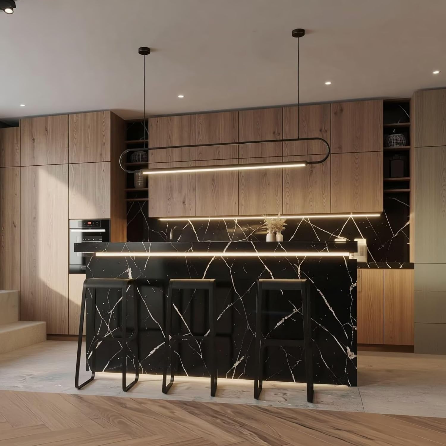 Kitchen Island with Storage - Kitchen Island Table with LED Lighting, Under-Cabinet Illumination, Modern Dinning Table Includes Integrated Sink, Power Outlets (72IN No Chairs)