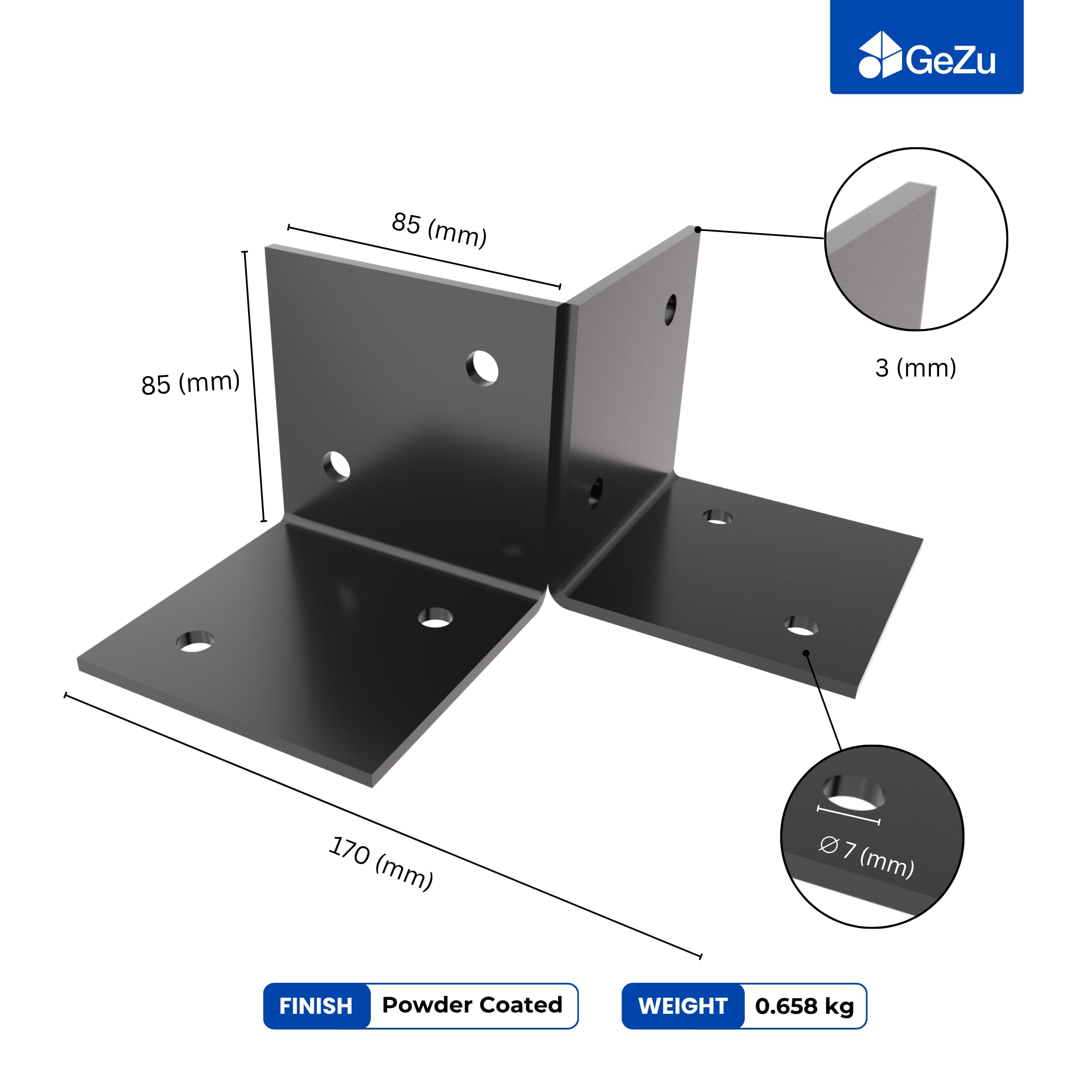 GeZu Impex Support De Sol Pergola 91x91mm Lot de 4 Revêtu de Poudre Noire Kit de Pergola en Bois Plaques de Sol Fixation au Sol Support de Sol Connecteur de Poteau