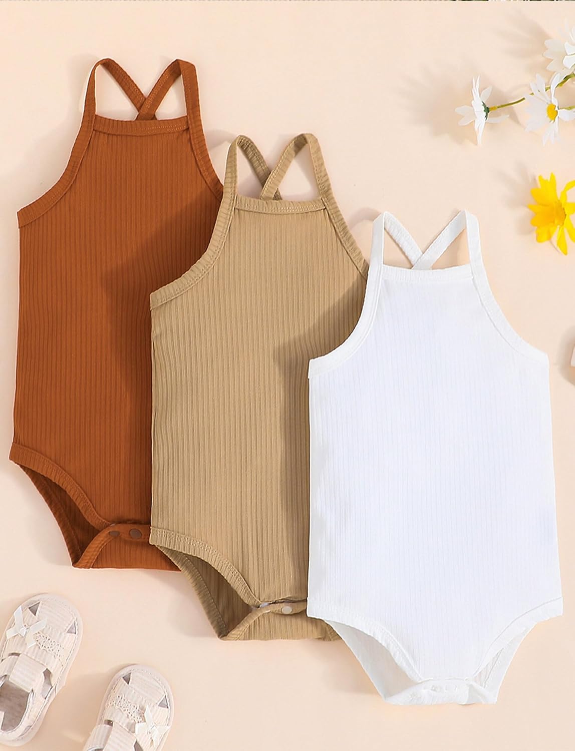 3Pcs Baby Bodysuit Unisex Toddler Sleeveless Undershirt with Spaghetti Strap Newborn Cotton Vest Romper 6-24 Months
