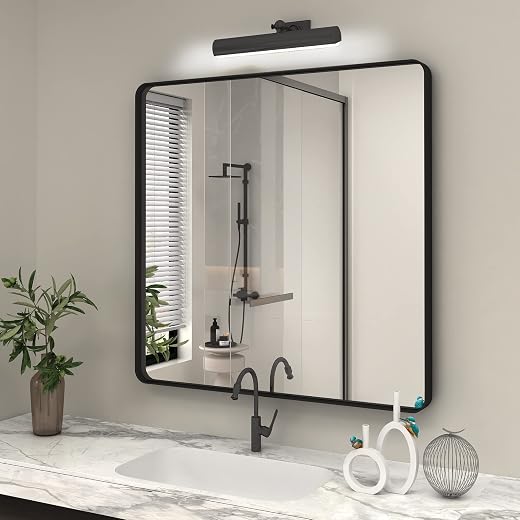 CHARMOR 36X36 Inch Black Metal Framed Mirror, Bathroom Wall Mounted Mirror, Rounded Corner Rectangle Vanity Mirror for Wal...
