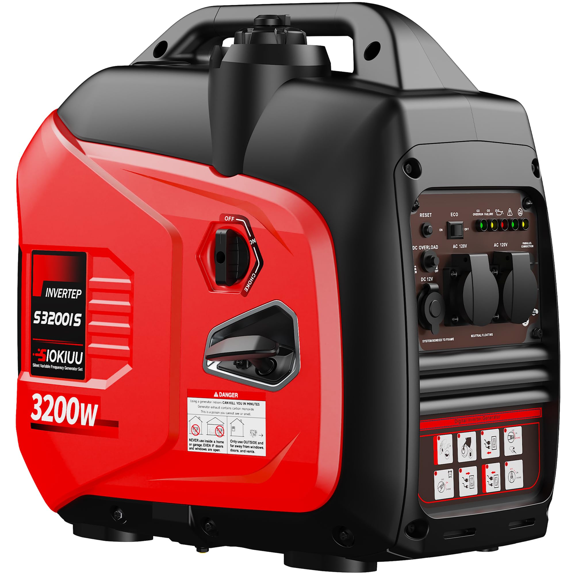 Przenośny generator 3200 W, super cichy generator inwerterowy, ultralekki, do użytku w domu, na zewnątrz, kemping, ochrona czujnika CO, EPA, tryb ECO