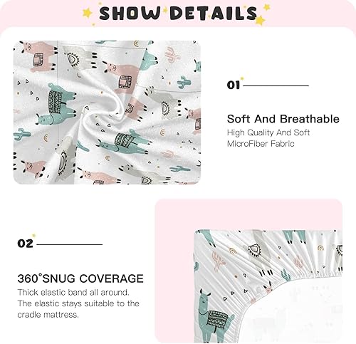 Miniatura 4 de KEEPREAL Sábanas bajeras para cuna para niños y niñas, suave, transpirable, cómodo, juego de sábanas de bebé de llama de dibujos animados, sábanas