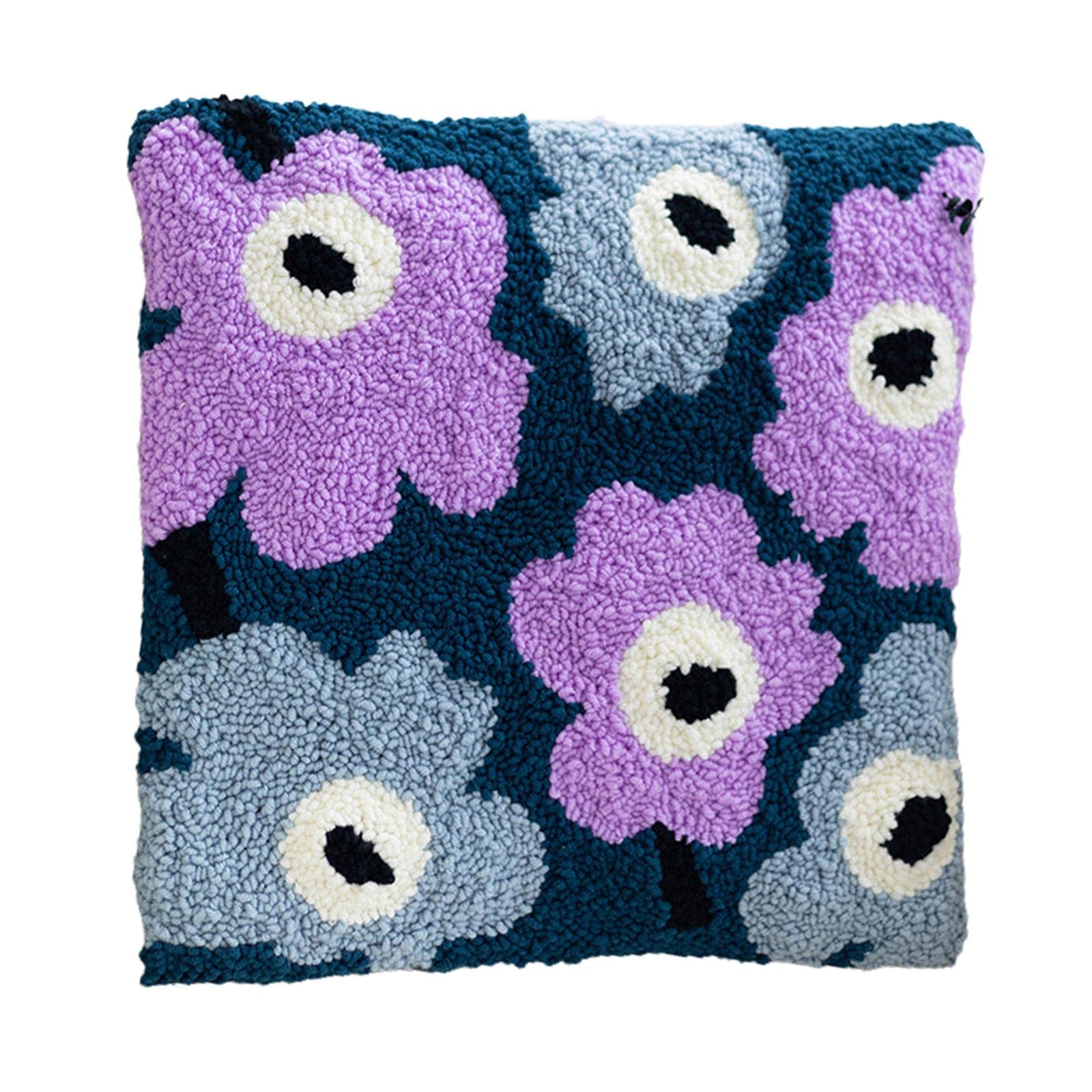 Kit de Bordado con Perforadora, Material para Tapicería, Funda de Cojín, Marco de Madera, Patrón Sencillo Y Creativo, Ideal para Principiantes, Flor Azul Violeta, Individual