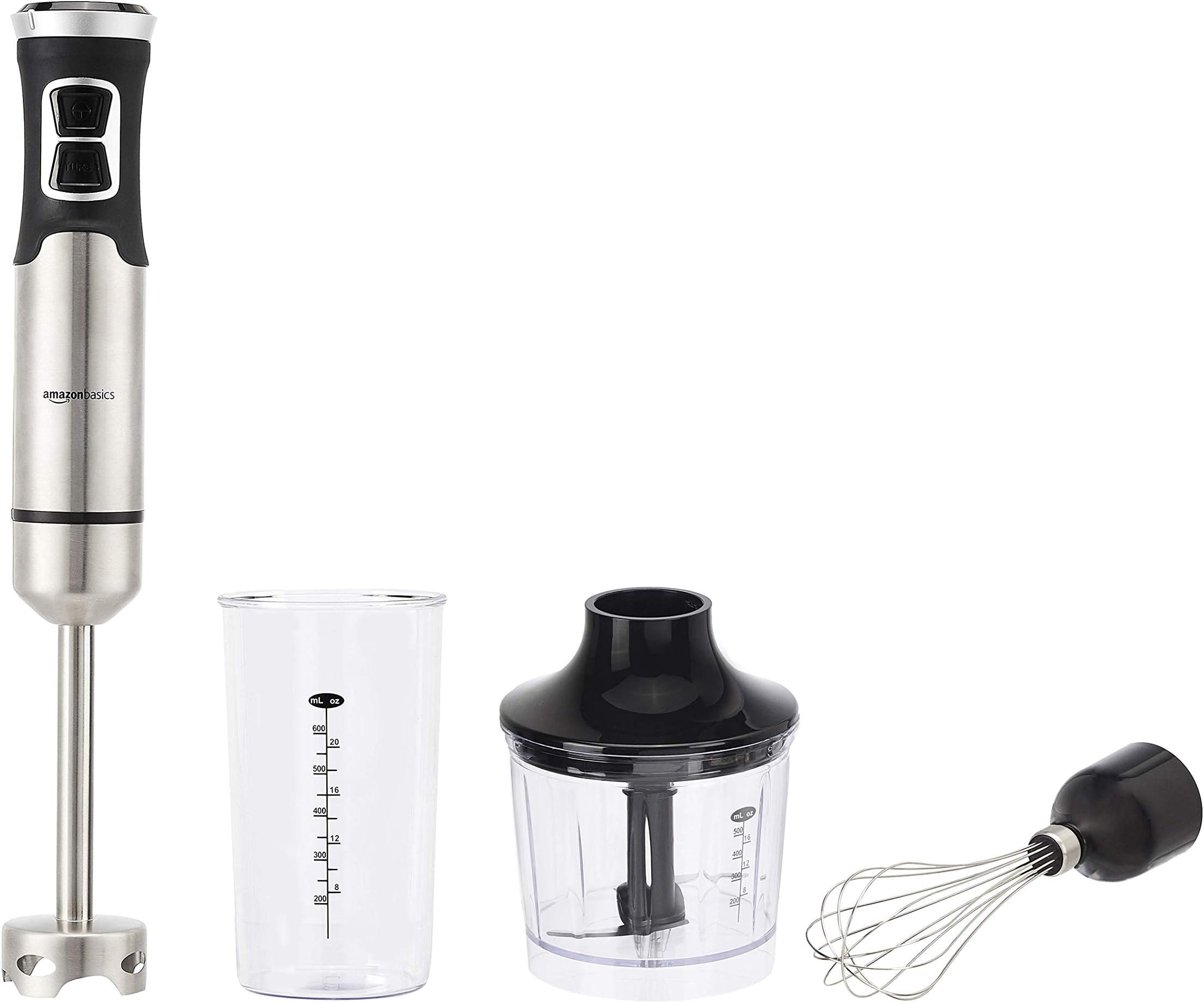 AmazonBasics 500 Watt Multi-Speed Immersion Hand Blender with Attachments (Renewed)