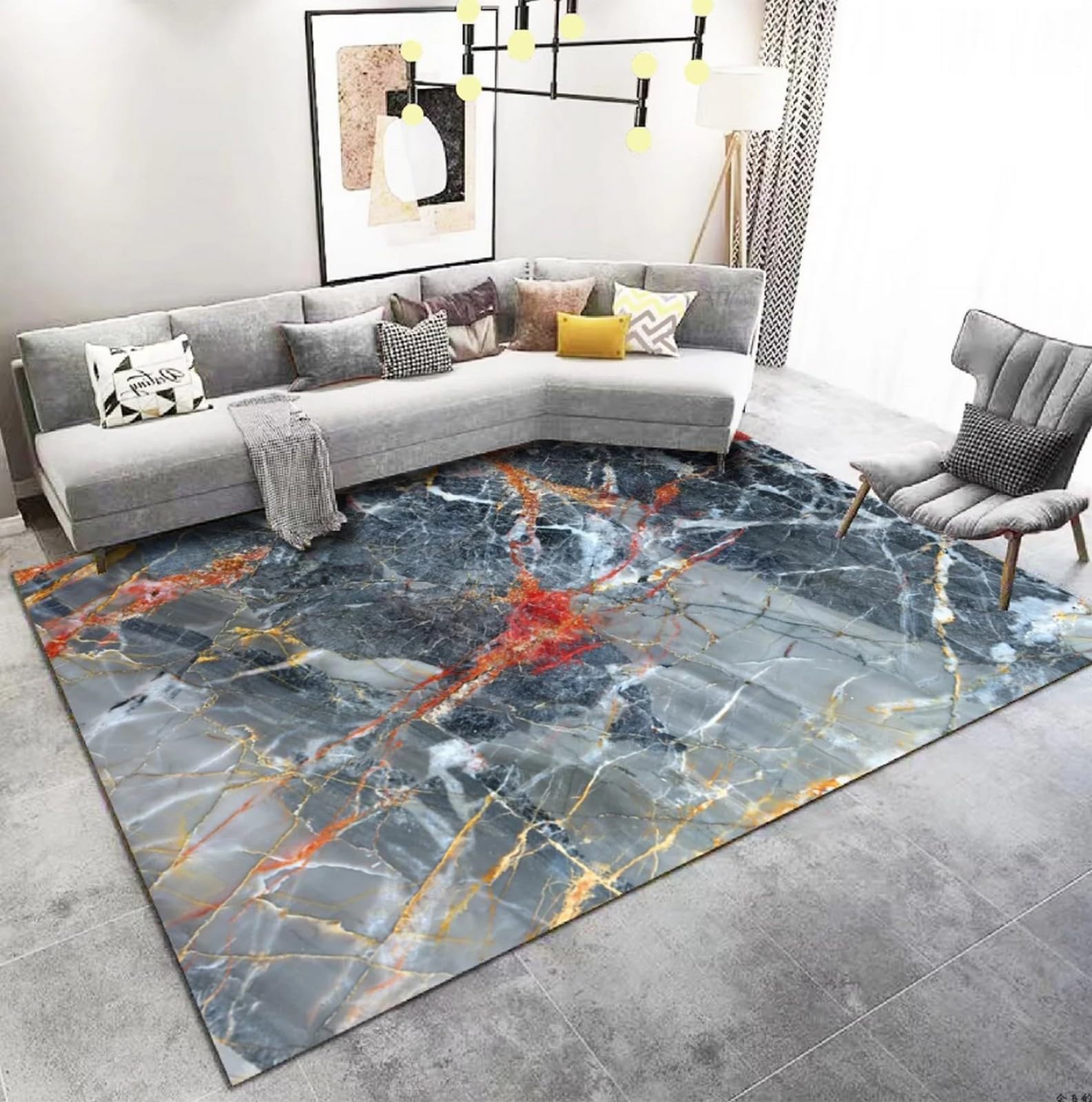 Tapis de salon marbre abstrait 120x160 cm antidérapant et lavable