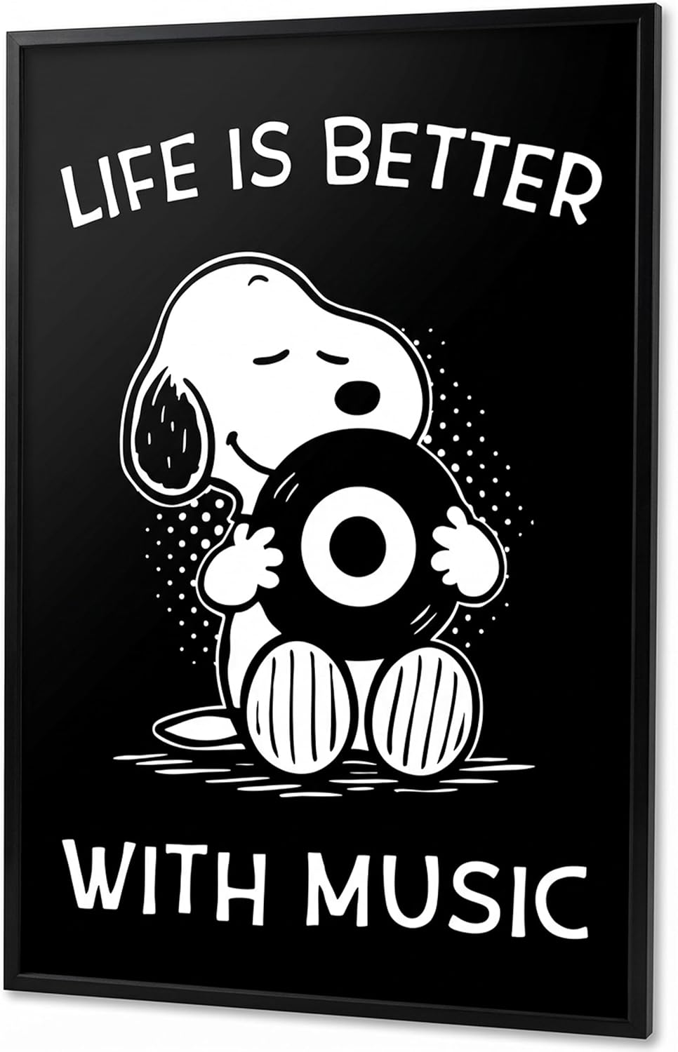 Life Is Better With Music Wall Art Print – Minimalist Typography Decor for Living Room, Studio & Workspaces – Ready-to-Hang Music Artwork – 11x17 Black Framed – Made in USA Archival Matte