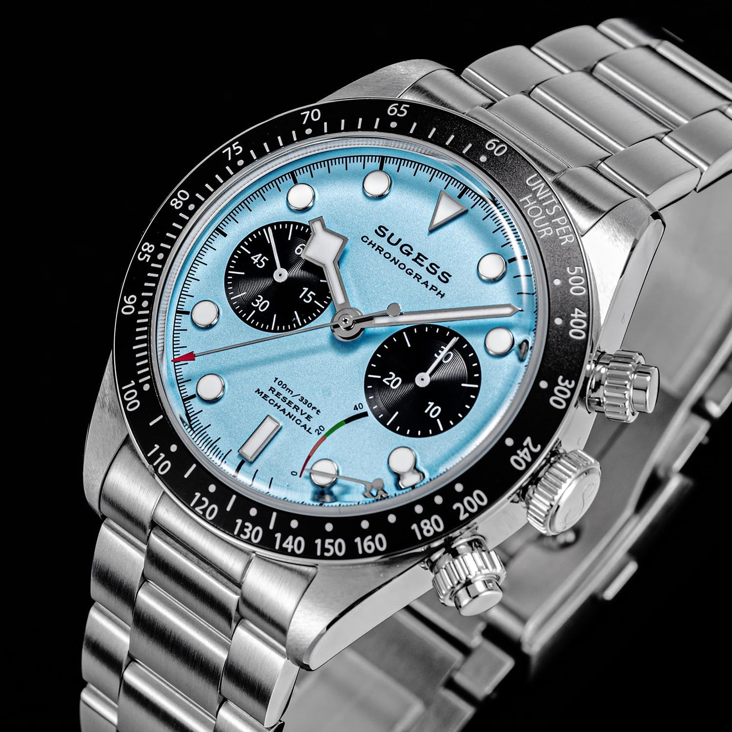 Sugess BB Chrono S457.T Domed Sapphire Crystal Glass 100m Mens Sport Mechanical ST1907 Movement Watch