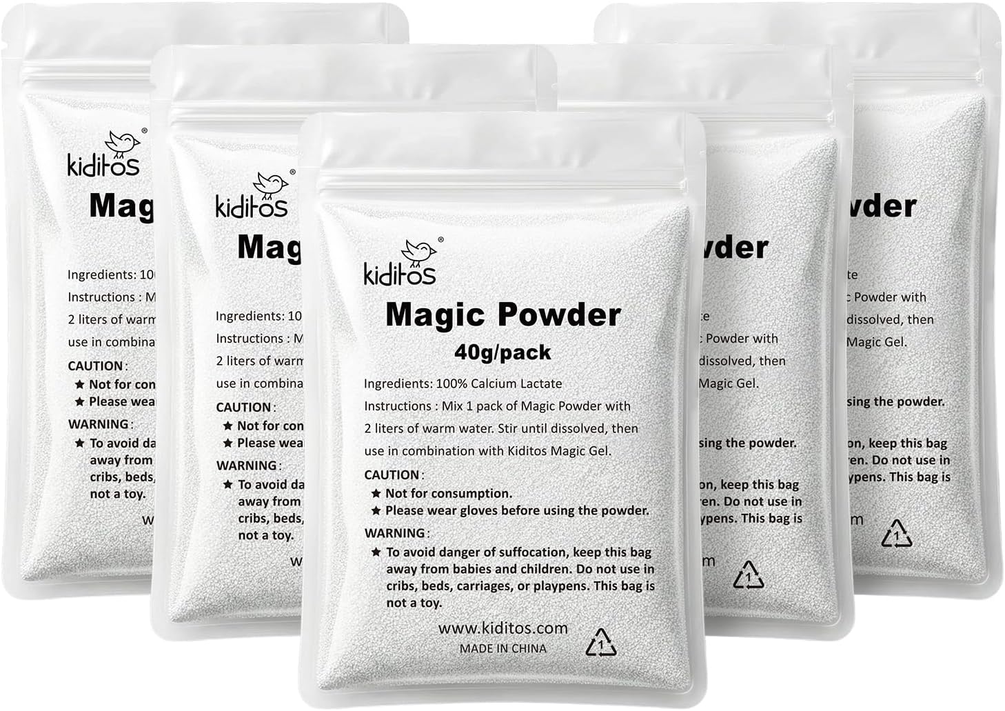 Kiditos Magic Water Elf Powder Refill, 5 Packs Magic Powder for Water Elf Kit, Compatible with Most Magic Gel Kits, Optimized Gel, Safe Calcium Lactate Formula