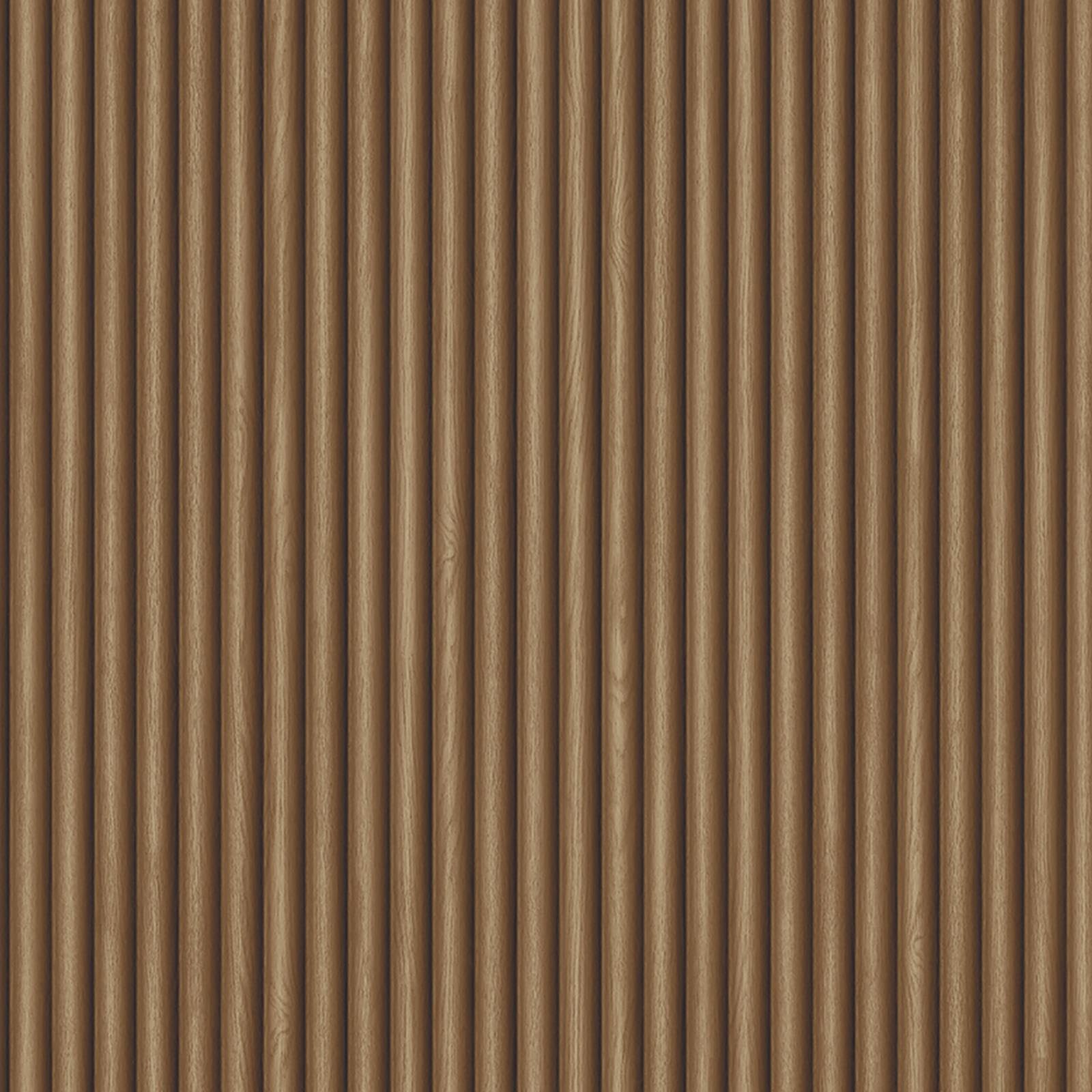 SOPHIE LAURENCE Brown Wood Panel Wallpaper Ribbed 3D Realistic Effect Feature Wall Bedroom Study