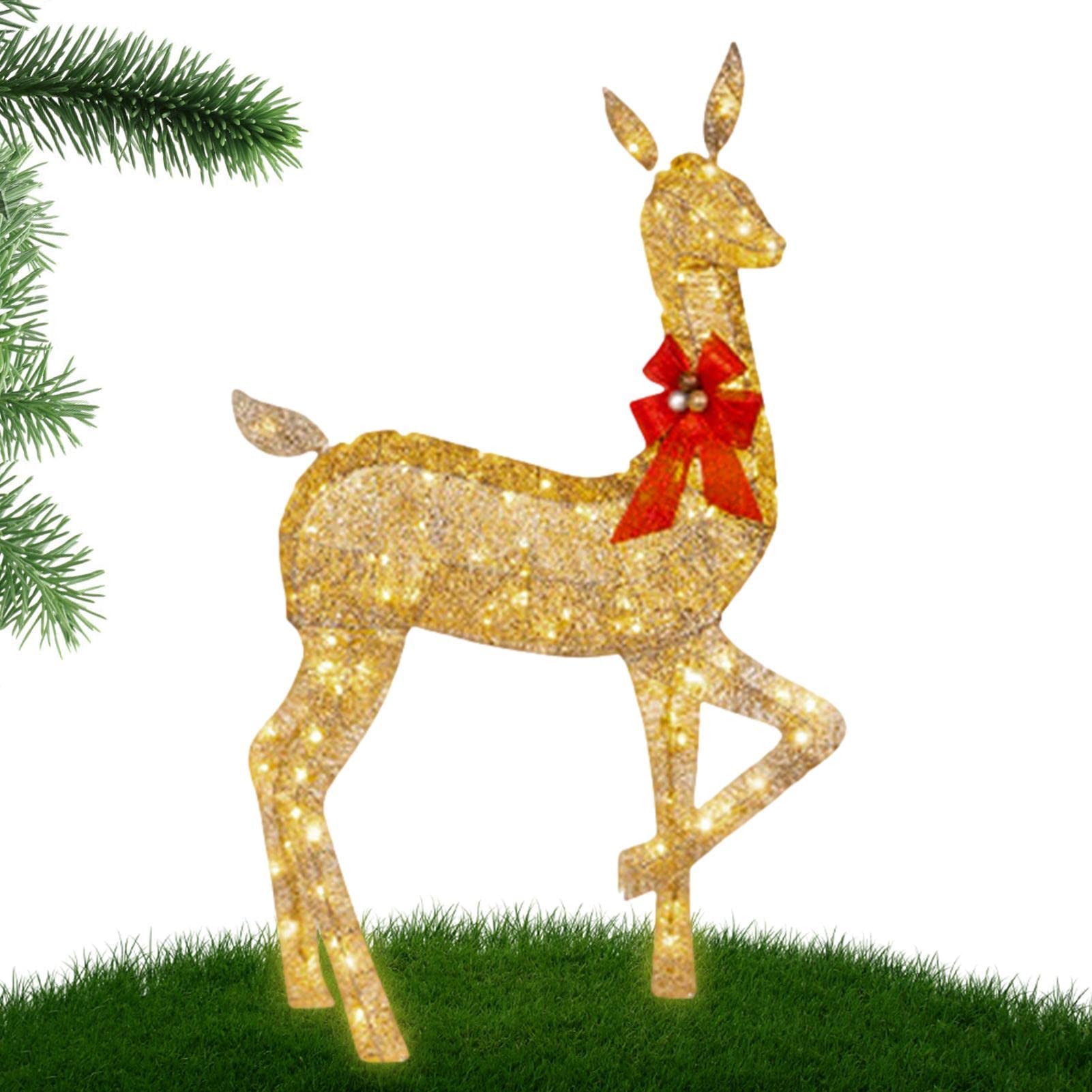 10 Unidades de Ciervos de Navidad iluminados – Decoración para Exteriores de Familia de Renos de Navidad con Luces LED – Luces navideñas de Patio con estaca y Lazo Rojo para jardín | exteriores de familia de de Navidad con luces LED – Luces navideñas de p