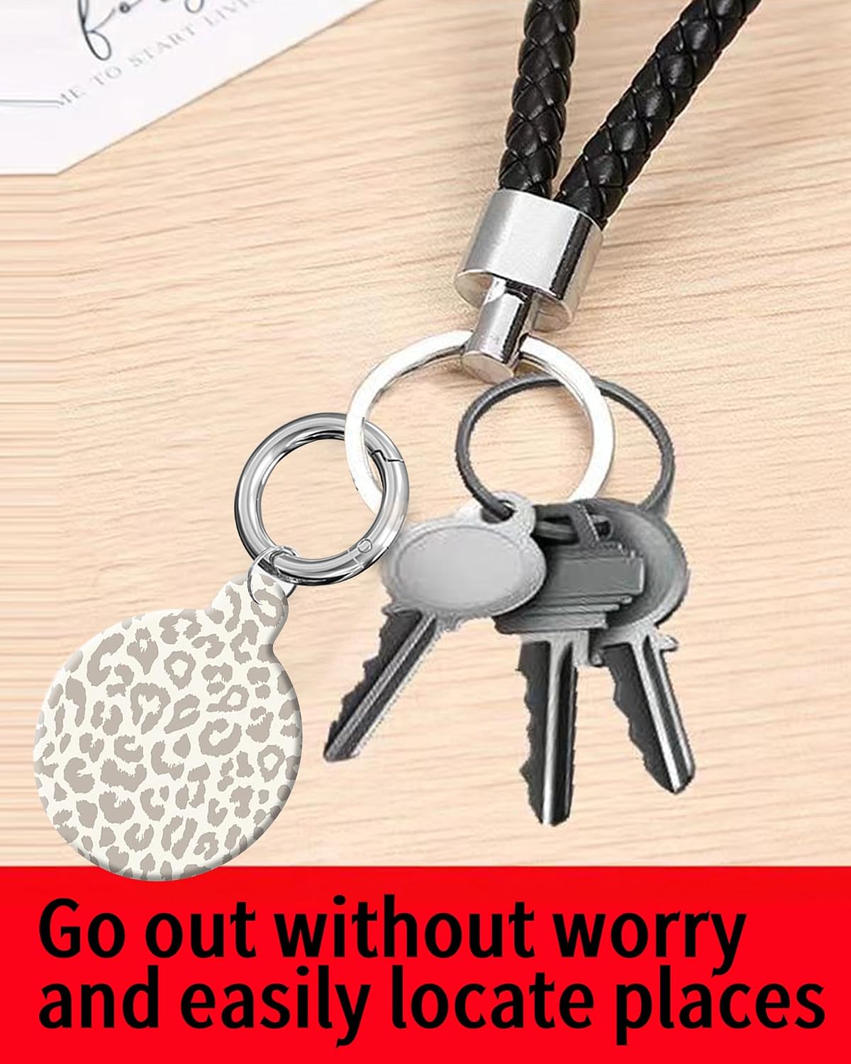 ANDRIU Compatible with Case Airtag Cover,Scratch-Resistant Cover with Loop Keychain Holder, Replacement Tracker Case for Wallet, Luggage, Dogs, and Pets(Beige Leopard) image 5