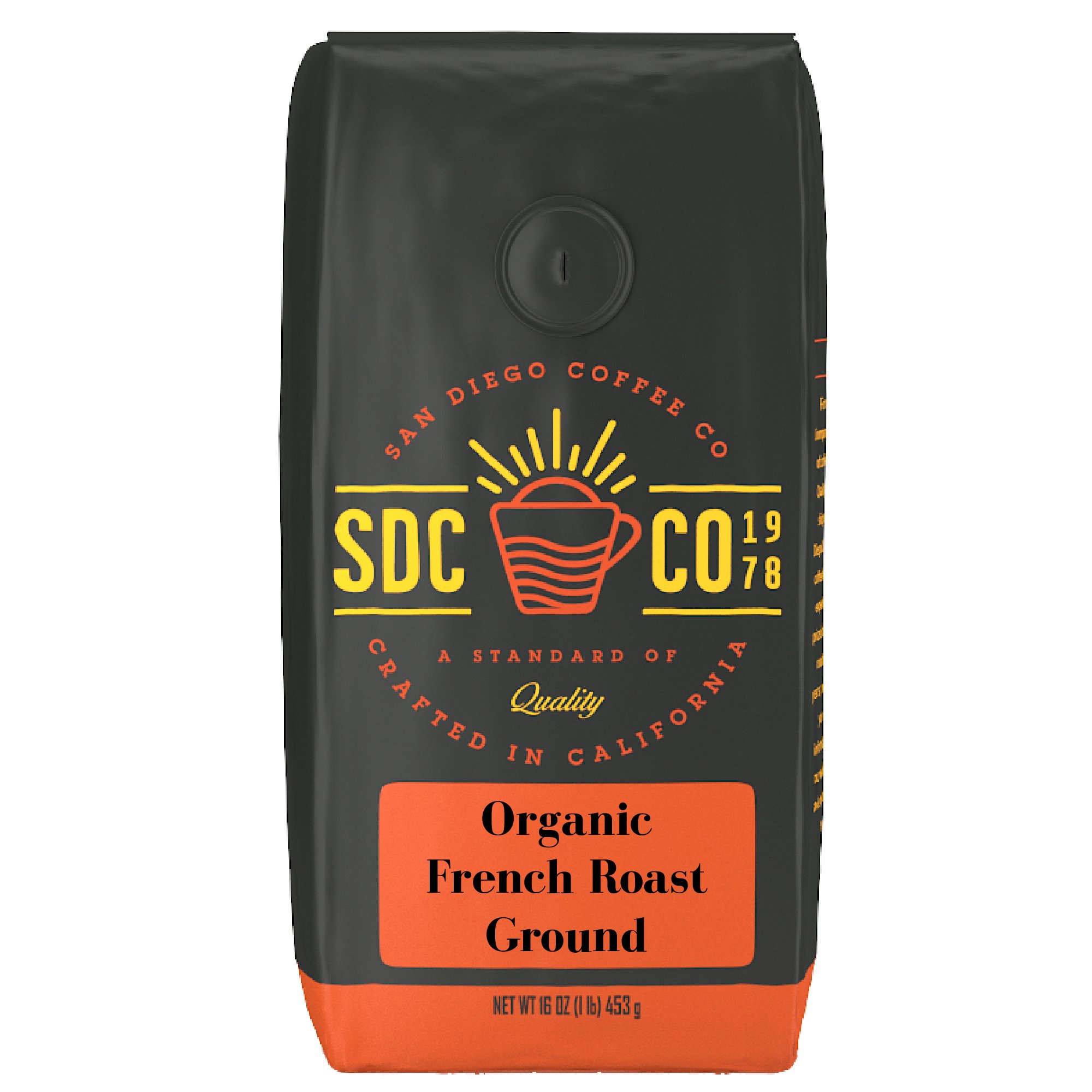 San Diego CoffeeOrganic French Roast, Dark Roast, Ground Coffee 16-Ounce Bag Café molido tostado