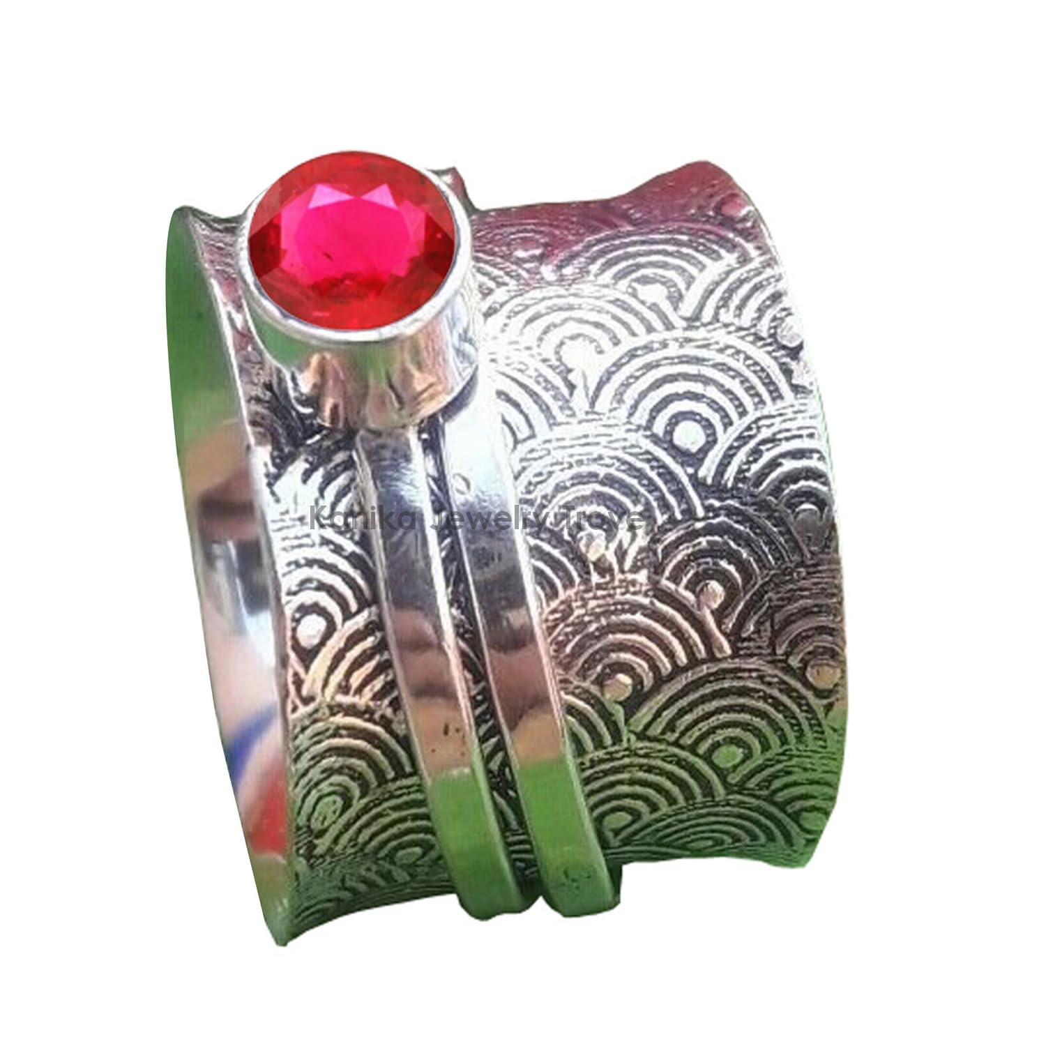 Kanika Jewelry Trove 925 Sterling Silver Ruby Handmade Stacking Ring for Women & Girl, July Birthstone Ring