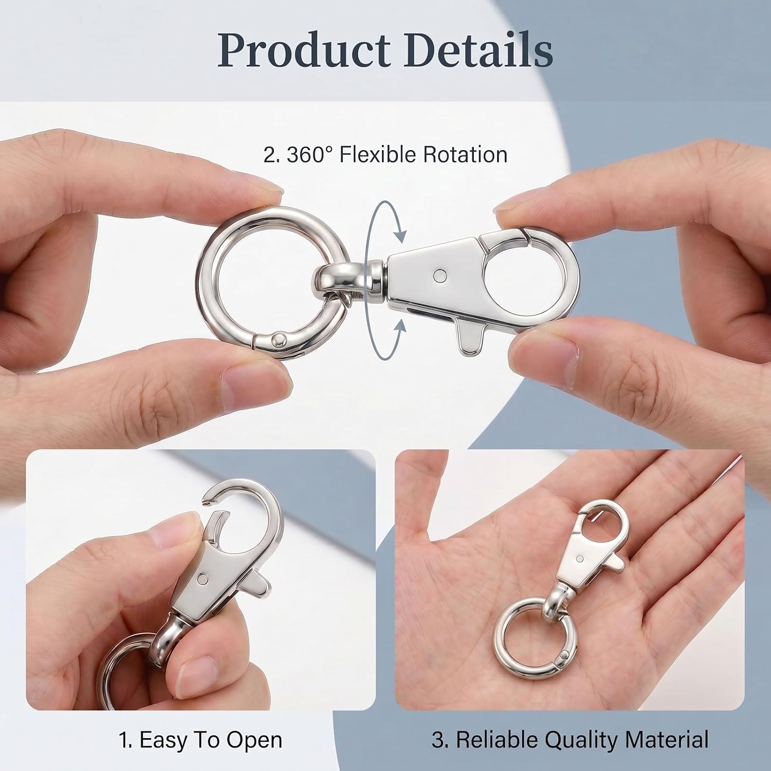 2PCS Lobster Claw Clasps Silver Lobster Clasp Keychain Clip image 5