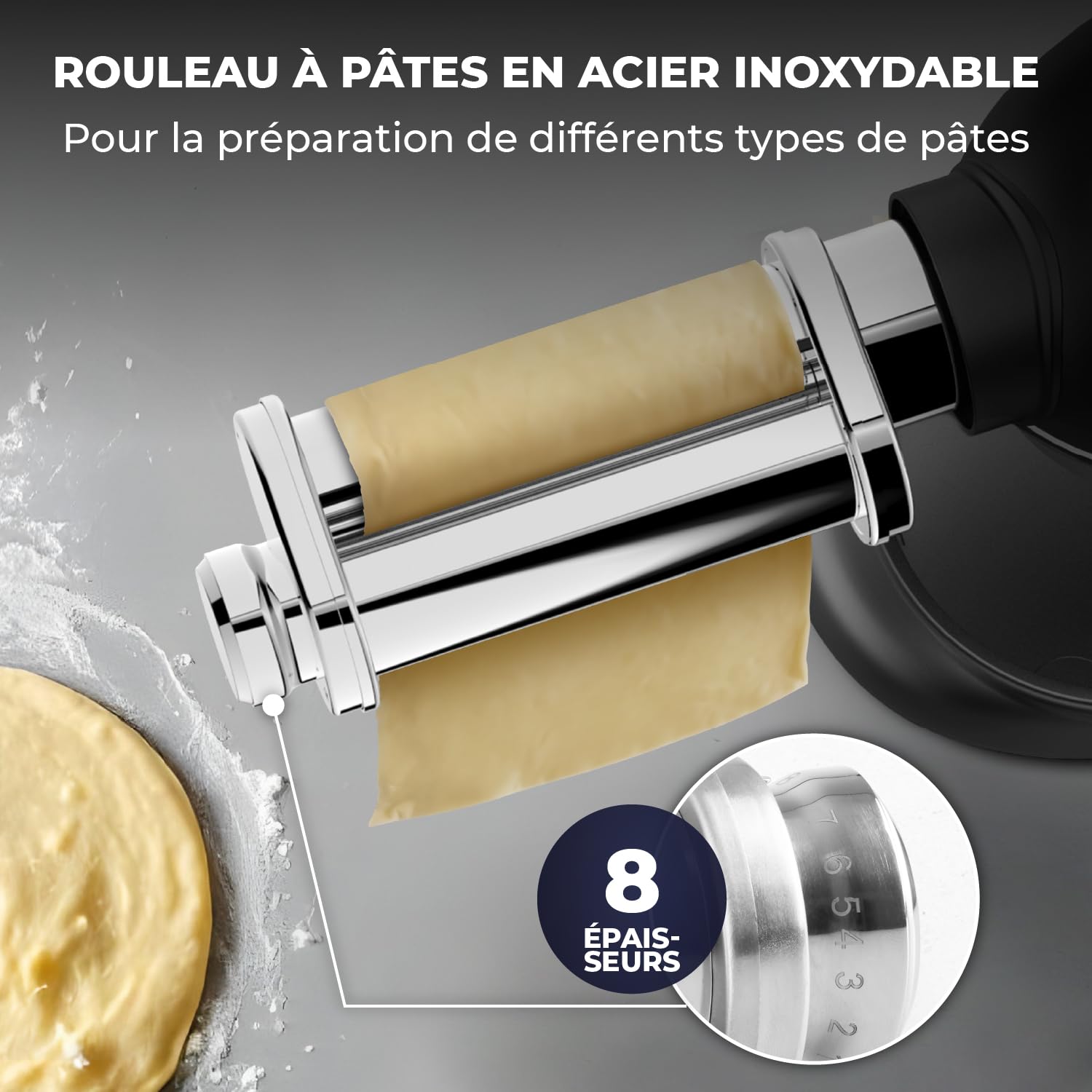 Robot Pâtissier avec Machine a Pates Fraiche – 2000W – Robot Cuisine avec Machine a Pate – Laminoir a Pate - 6,2L Bol Mélangeur (Noir)