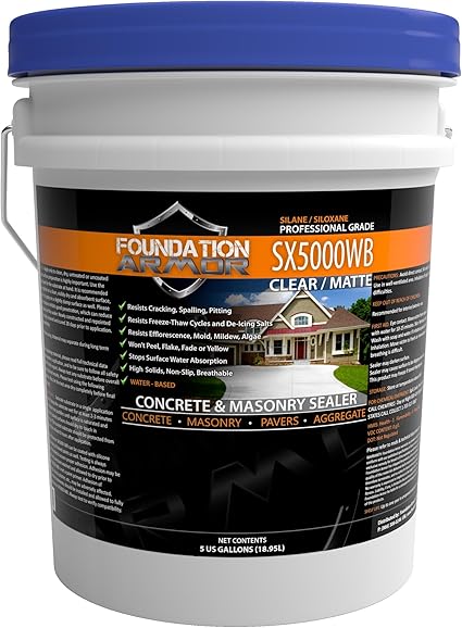 Armor SX5000 WB Natural-Look Penetrating Water-Based Silane Siloxane Concrete Sealer for Concrete, Brick, Pavers, and Natural Stone - 5 Gallon