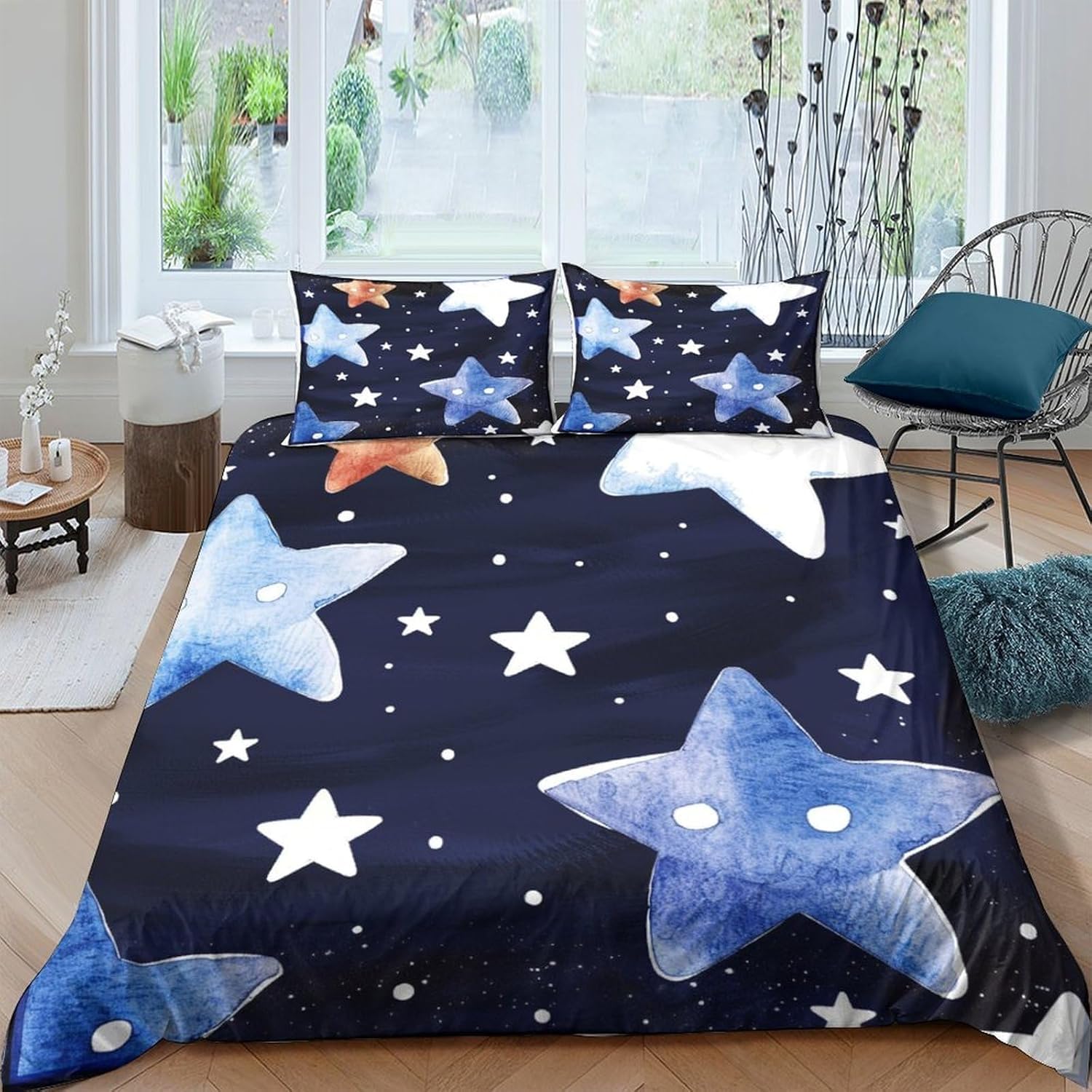 Housse de couette 260x230 cm avec imprimé 3D ciel étoilé et deux taies