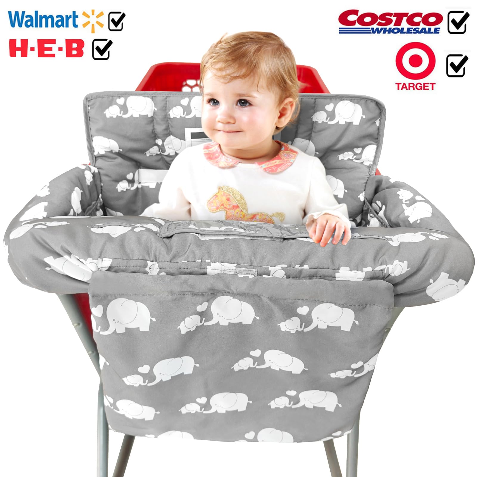 Love&go Funda acolchada para carrito de compras y silla alta 2 en 1 para bebé, estilo plegable, portátil, con bolsa de transporte (gris sin almohada)