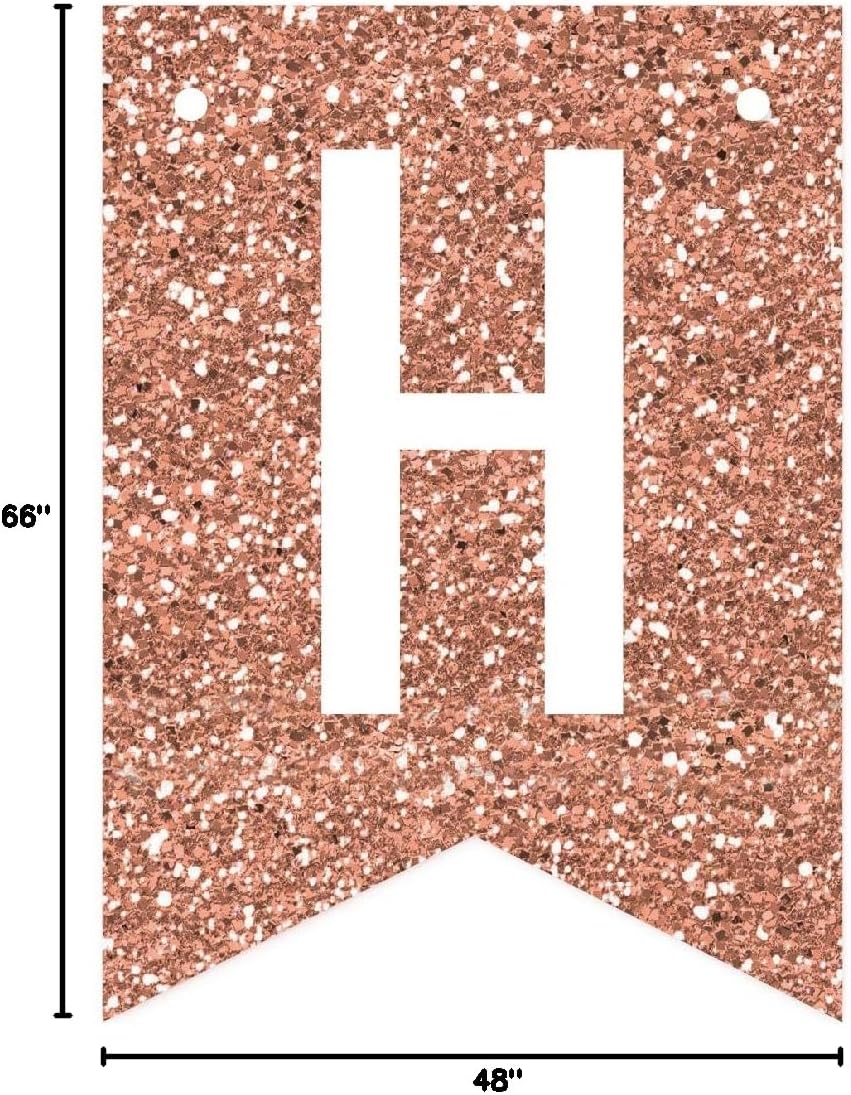 Andaz Press Personalized Hanging Pennant Banner Party Decorations, Rose Gold Glitter, Blush Pink, Happy 4th Birthday Olivia, 1-Pack, Approx. 5-Feet, Custom Name and Number