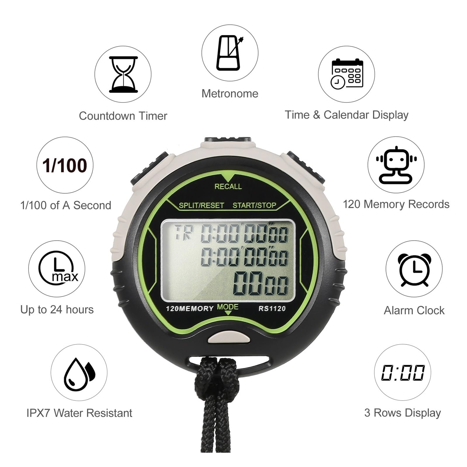 Cyfrowy Stoper Timer Wodoodporny Ręczny Licznik Czasu LCD Sportowy Z Paskiem Do Treningu łAtwy W UżYciu, DokłAdny(Type 60)