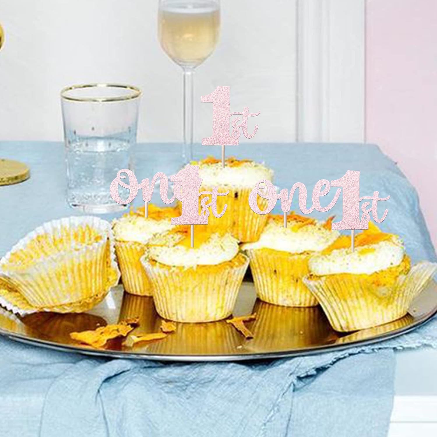 Rsstarxi 24 Pack One Cupcake Toppers Glitter 1st Birthday Cupcake Picks for Baby Shower First Birthday Party Cake Decorations Supplies Pink - Image 3