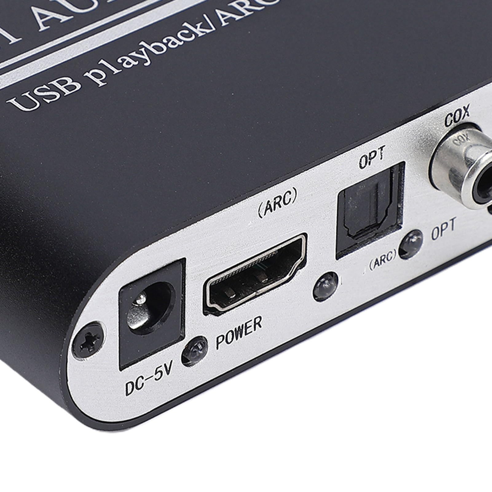 5.1 Dekoder Dźwięku Kanałowego Bluetooth 5.0 108x88x27mm (wtyczka | Stop Aluminiumowy, Optyczny Kabel Współosiowy ARC USB, DTS AC3 LPCM, Muzyka Filmowa Gamingowa, Cyfrowy na Analogowy