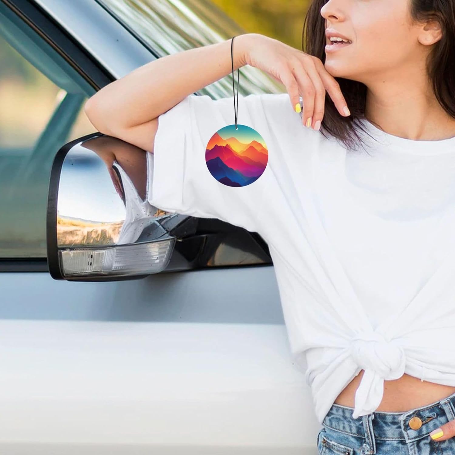 Car Air Freshener 24 PCS Color Mountain Gradient Hanging Car Air Fresheners Auto Interior Decor Card Freshener Strong Scented Card Lavender Cars Scents for Office Bedroom Close Drawer Round Shape