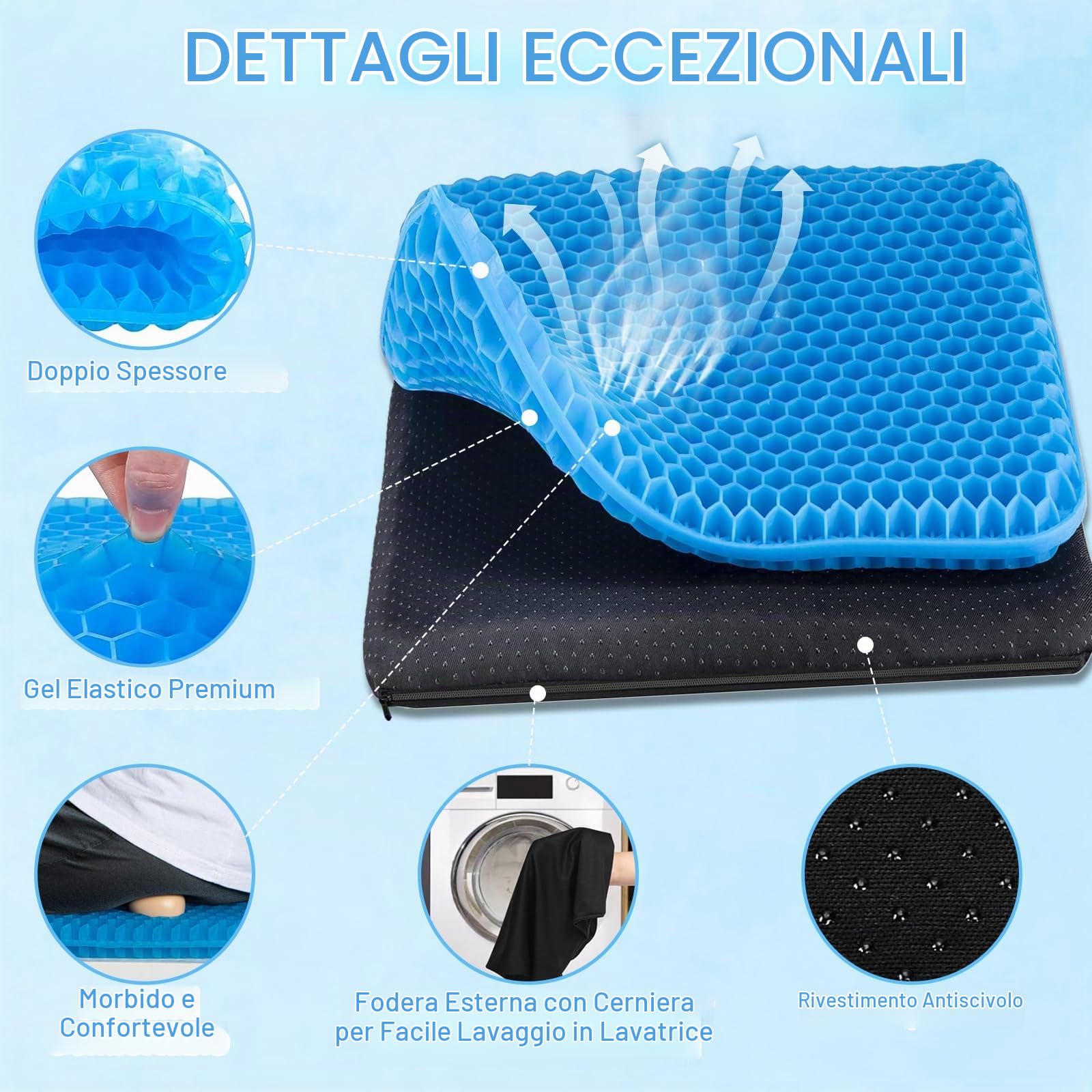 Cuscino In Gel, Cuscini In Gel Spesso Per Fondo Del Sedile Cuscino Morbido Cuscini Sedile Auto Ufficio Casa Sedia A Rotelle Kit (Colore-1)