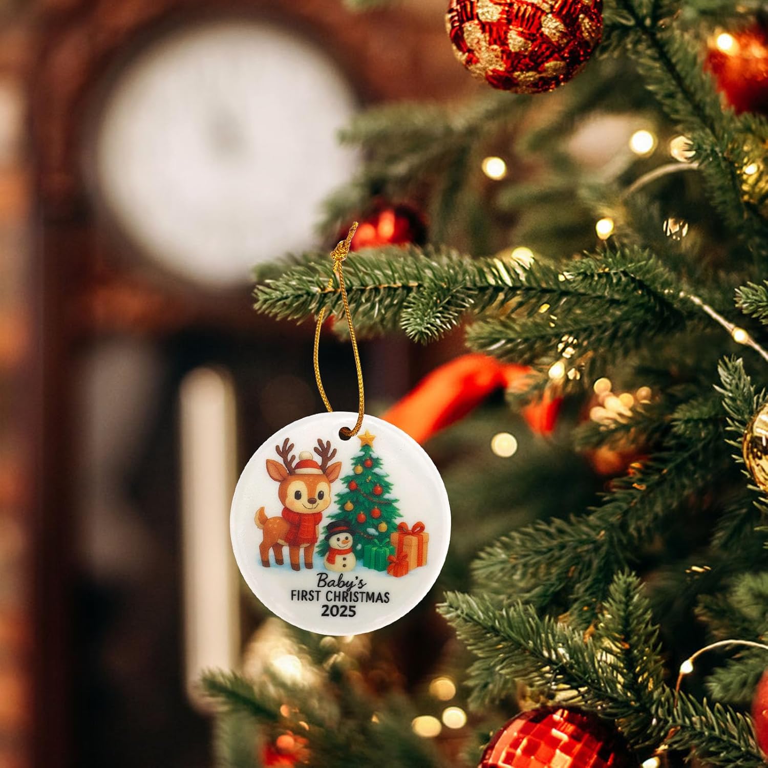 Baby's First Christmas Ornament 2025, Ceramic Double-Sided Newborn Printing Personalized Baby's First Christmas Hanging Ornaments Decoration with Gift Box and Rope for Girl Boy - Image 7