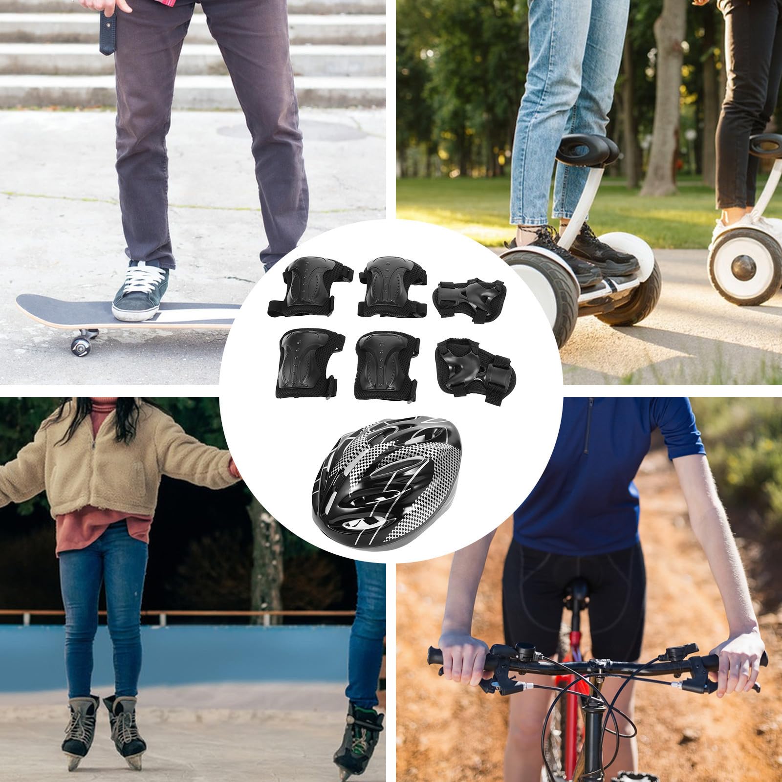 Alasum Protection Roller Adulte Casque Pratique, Genouillères et Coudières, Ensemble pour Skateboard et Draisienne, Matériaux Anti-Déformation
