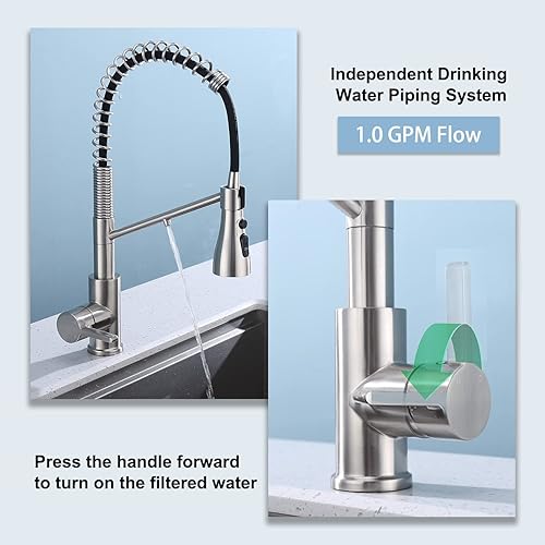 Miniatura 4 de Grifo de cocina con filtro de agua integrado, grifo de cocina comercial 3 en 1 con resorte preenjuague, boquilla de agua potable, rociador extraíble