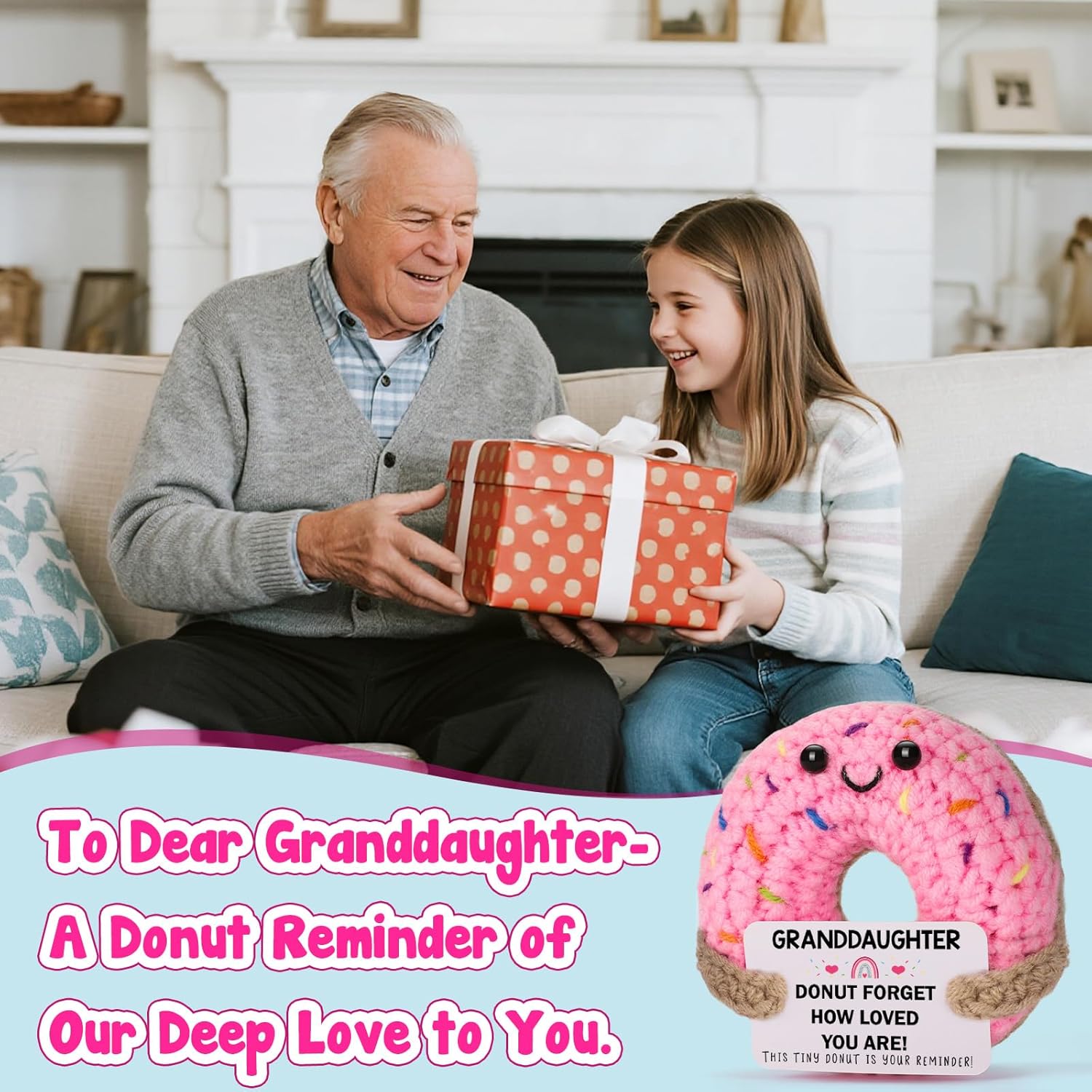 Birthday Granddaughter Gifts from Grandma - Handmade Crochet Donut Emotional Valentine Valentine's Valentines Day Positive Gift for Granddaughters from Grandmother Grandpa Grandparents - Image 6