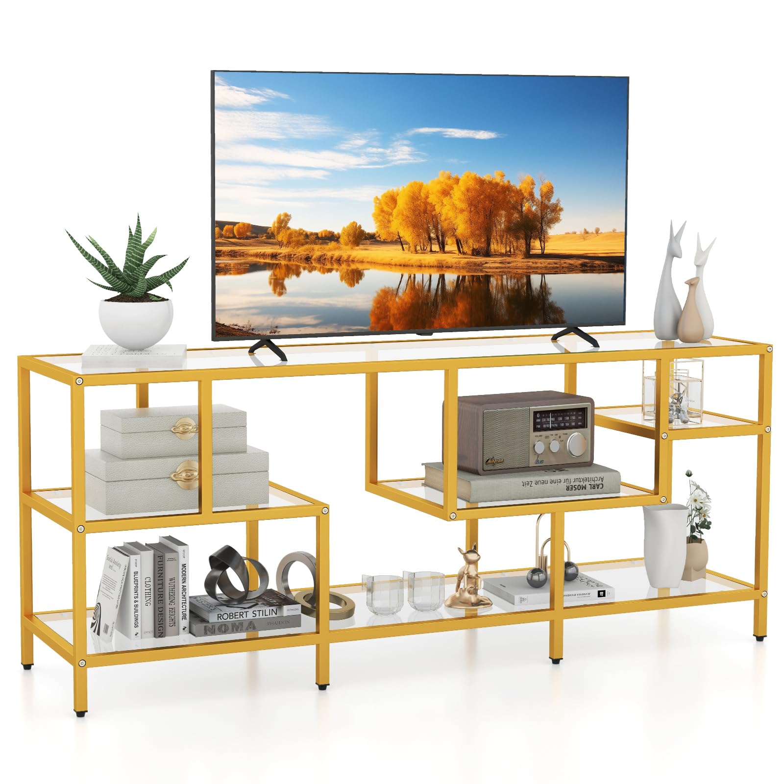Tangkula Gold TV Stand for TVs up to 65”, 58” TV Console Table