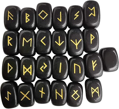Miniatura 9 de Juego de piedras naturales de runas, alfabeto de anciano pulido grabado con letras mágicas para meditación, adivinación, curación de chakras,