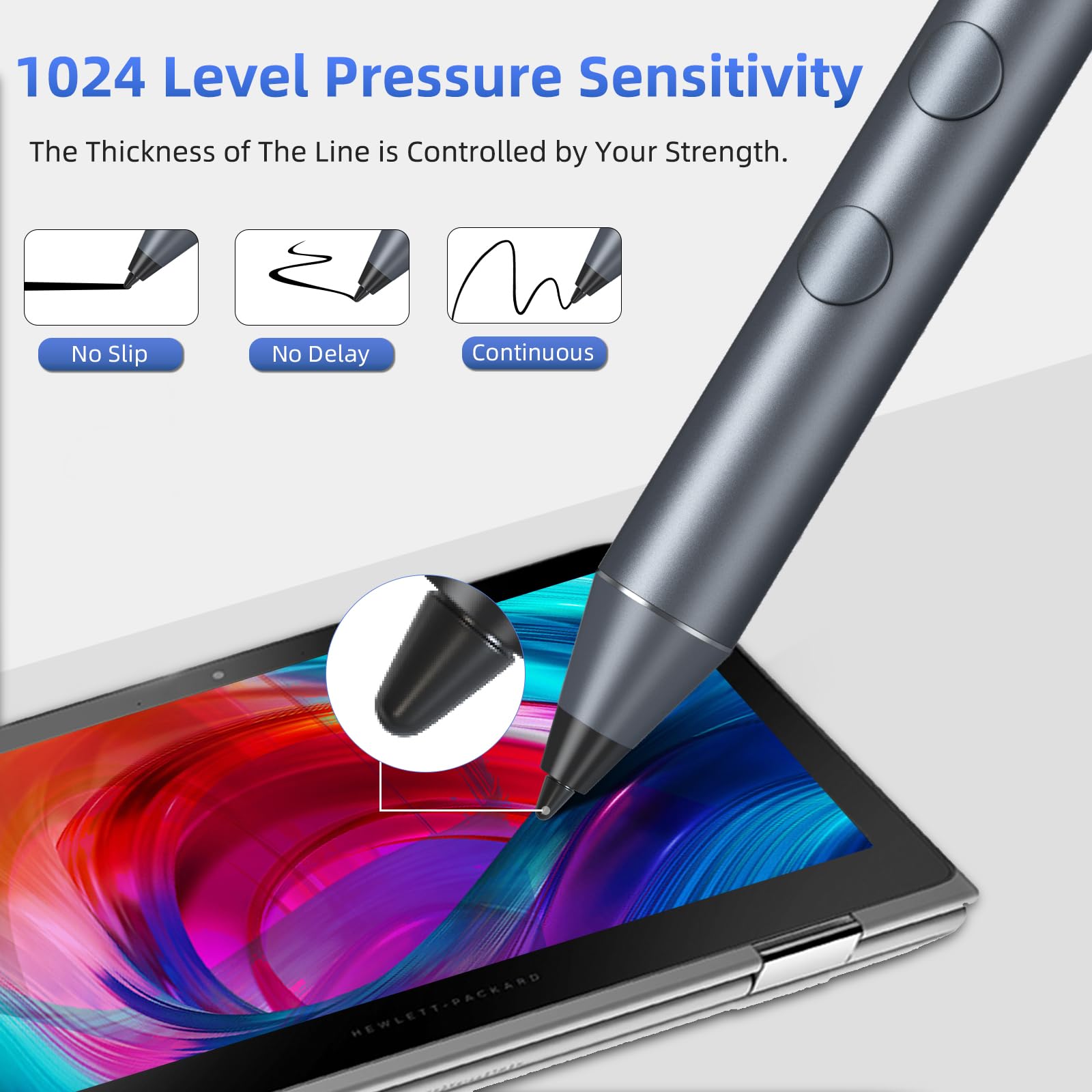 Lápiz capacitivo para HP Envy X360 Pavilion X360 Specter X360 Spectre X2 Envy X2 recargable MPP 1.51 Tilt Active Pen con sensibilidad a la presión 1024, rechazo de palma, función de fijación magnética