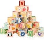 Wondertoys 36PCS Wooden ABC Blocks Number Blocks for Toddlers Stacking Wood Alphabet Building Games 1.65'' Large Montessori Educational Toys for Baby Stacking, Learning