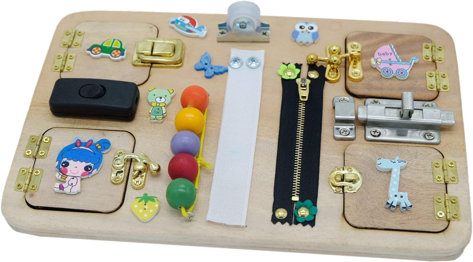 Busy Board 30 x 20 cm (12 x 8 inches) ,Travel Busy Broad, Toy for Toddler, Sensory Children Game, Activity Toy, Montessori Toy, Wooden Toy, Toddler quiet game - Made In Vietnam