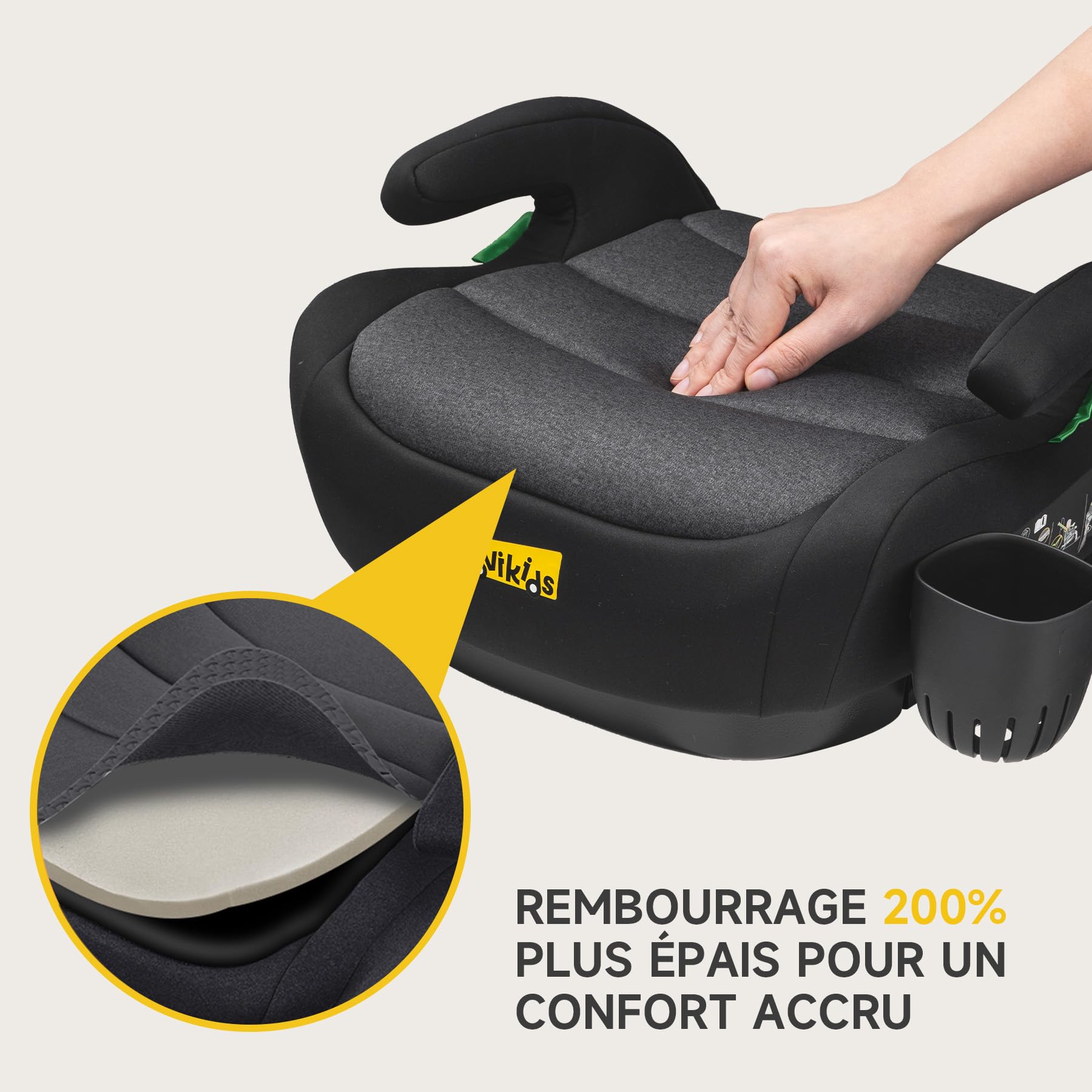 Jovikids Rehausseur Isofix I-Size 125-150cm (Groupe 2/3, Environ 6-12 Ans, 15-36 Kg), Siège Auto pour Enfant, ECE R129, Brun