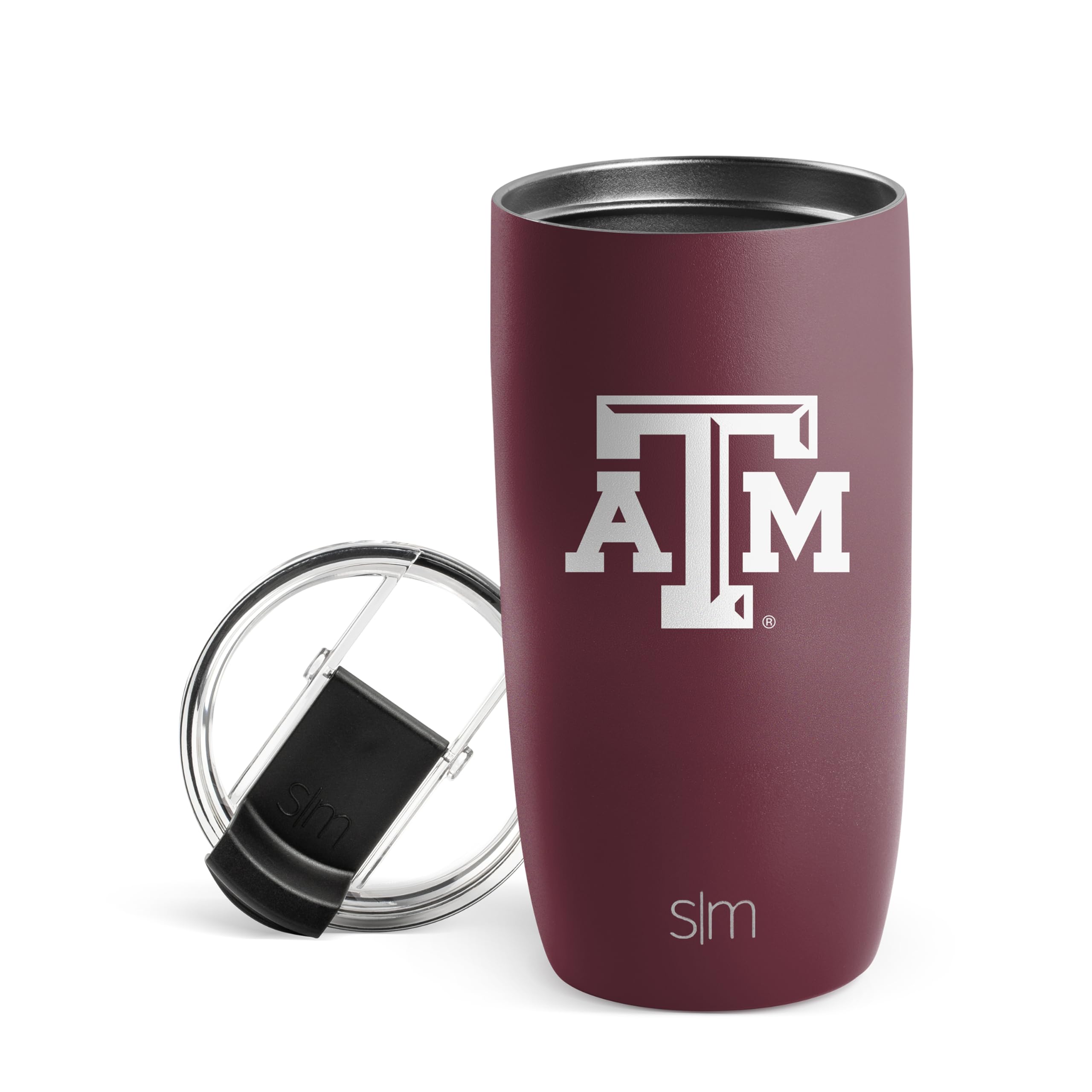 Simple ModernOfficially Licensed Collegiate Texas A&M Aggies 16oz Travel Coffee Tumbler with Flip Lid | NCAA Football Gifts for Men, Women | Voyager Collection | Texas A&M