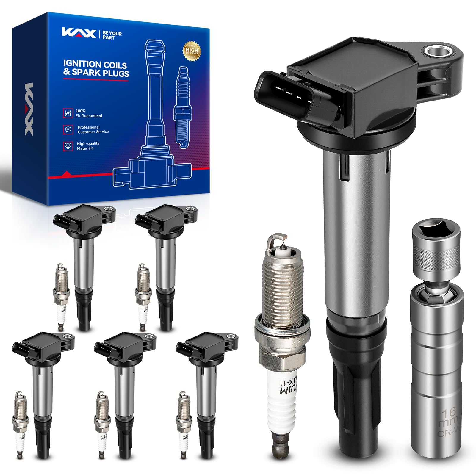 KAX 6 Ignition Coils &amp; 6 Spark Plugs Set for RAV4 09-14, 16-18 2.5L GAS