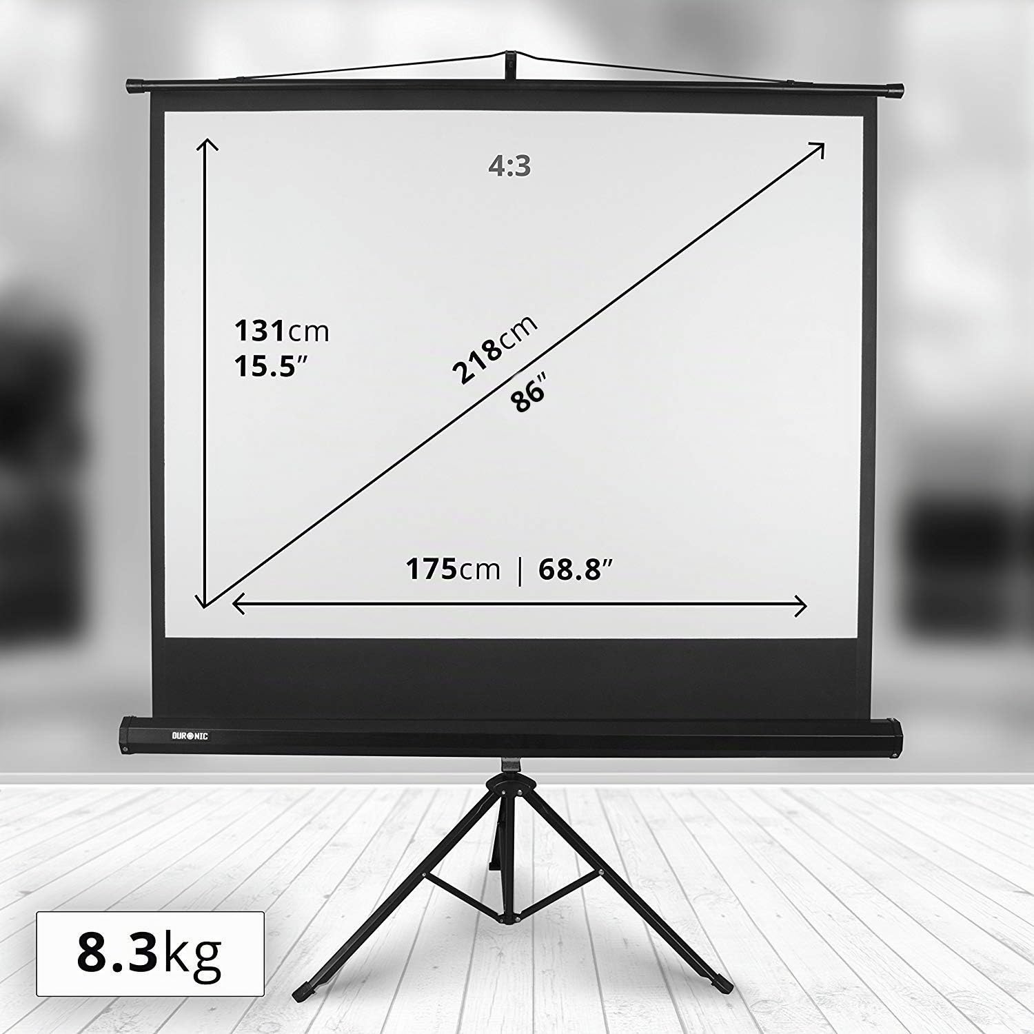 Duronic TPS86, Pantalla de Proyección de 86 Pies, 175 cm x 131 cm, 4K 8K