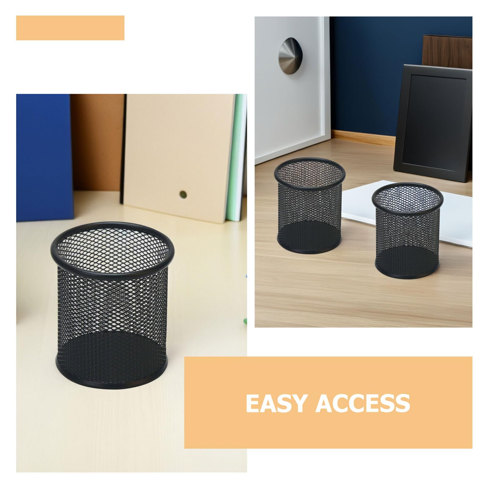 Portapenne Rotondo in Rete di Metallo Nera Set da 6 Pezzi Organizer per Scrivania e Cosmetici Contenitore Compatto Multiuso per Ufficio e Casa