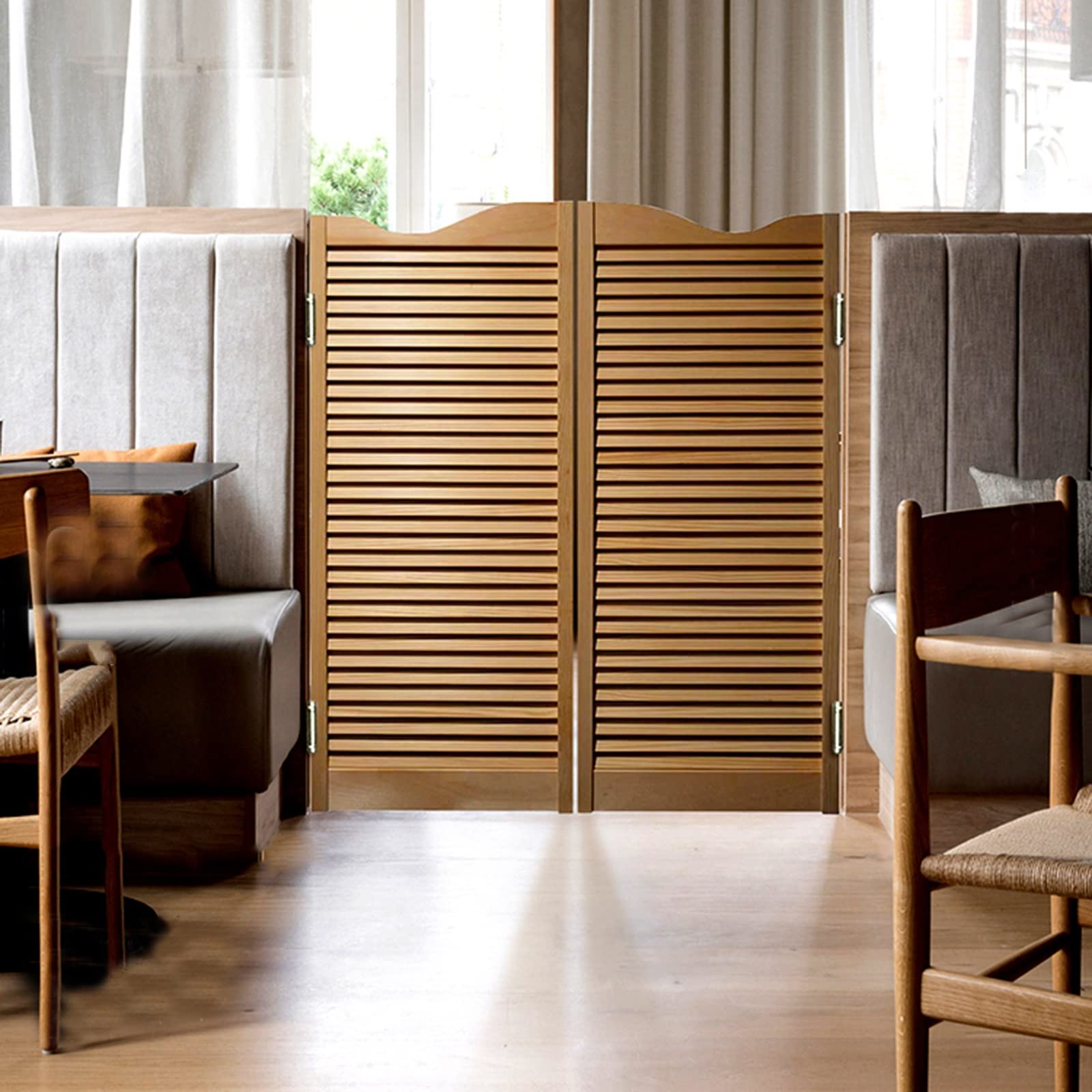 Puerta Batiente De Madera Con Lamas - 115x90 Cm, Blanca, Para Cocina, Bar, Café