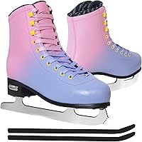 Vista 11 de MammyGol Patines de patinaje sobre hielo con cordones para mujer/señora/niña, soporte ligero, talla 6, 7, 8, 9, 10, 11, 12 Rosa rojo - verde azulado