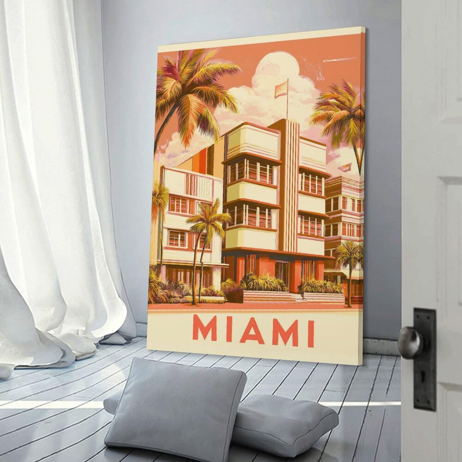 Junmoney Miami Art Deco Travel (2) Canvas Wall Picture, 16x24inch(40x60cm), for Bedroom Walls, Guest Spaces Or Lounges, Stylish Decor for A Restful Room Update