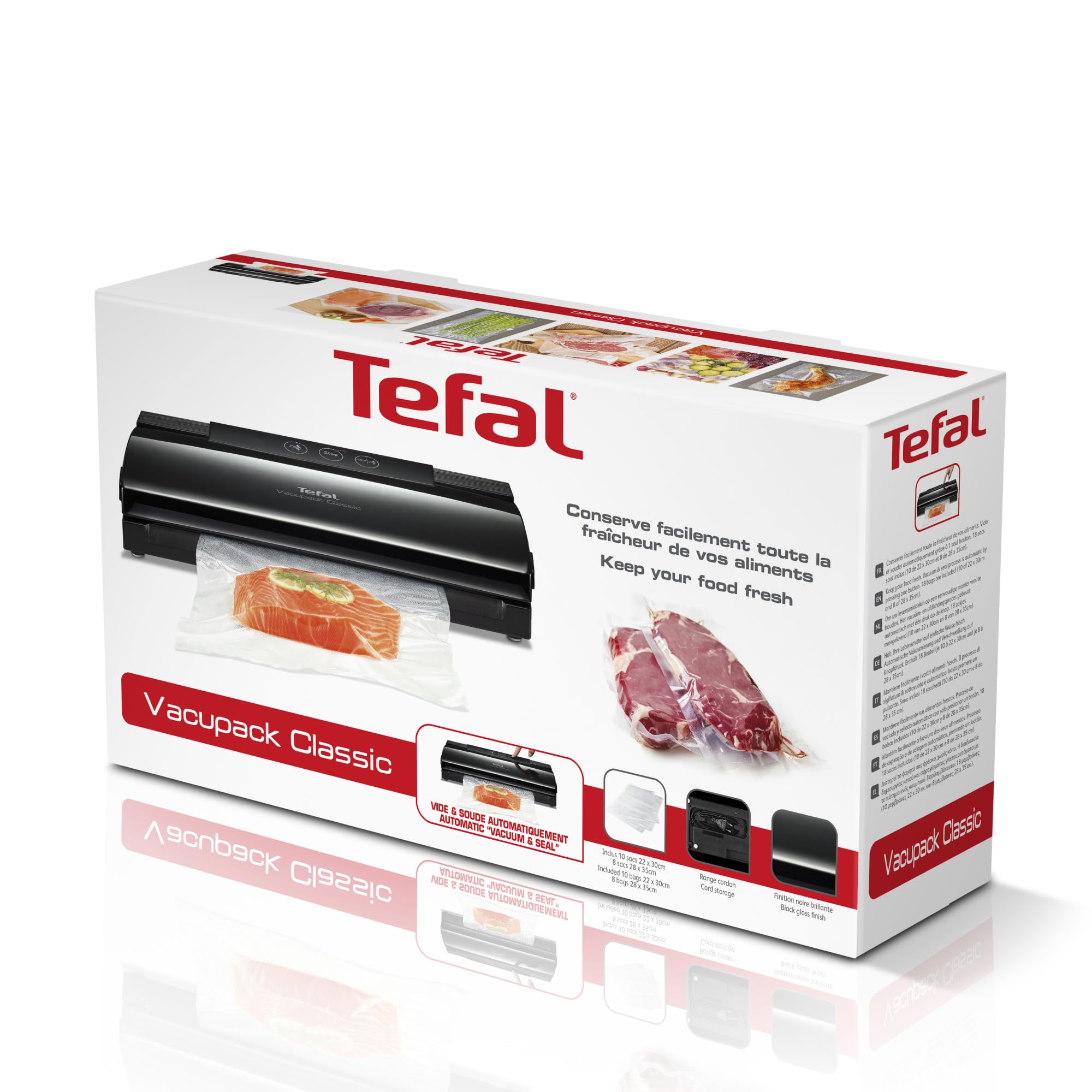 Machine mise sous vide Tefal Vacupack Classic, scelleuse sous vide, conserve la fraîcheur des aliments, utilisation facile, rangement facile, kit de démarrage, 18sachets inclus, VT254070