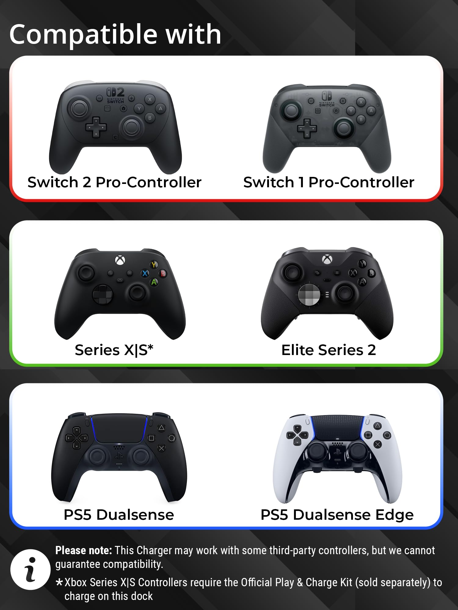 Orzly supporto caricabatterie controller per Google Stadia funziona come dock per tutti i controller di tipo C - Jet Black Edition