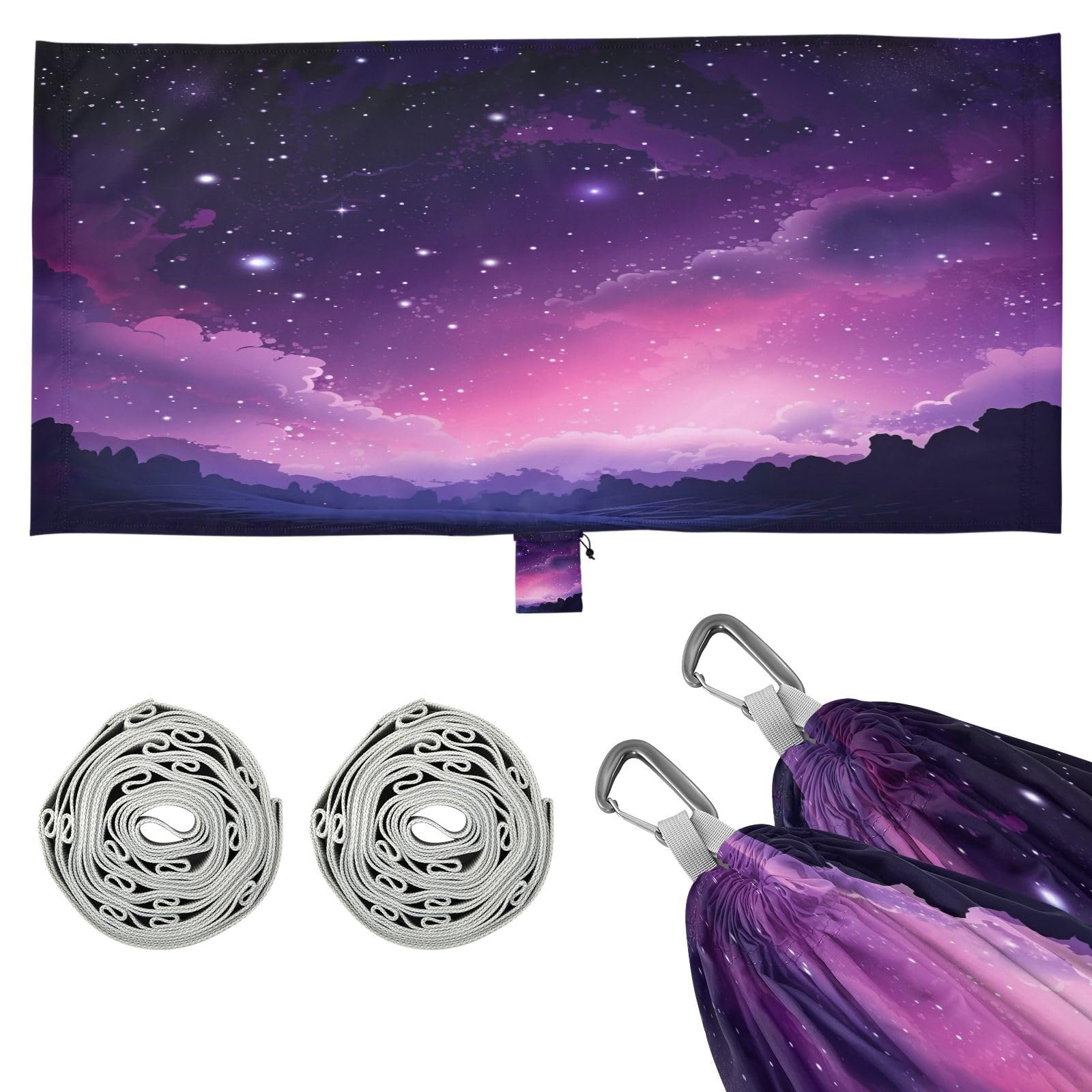 SDMKA Purple Space Field Camping Hammock, 330 lbs with 2 Tree Straps, Carry Bag, Single Portable Hammock for Outdoor/Indoor, Hiking, Beach, Backpacking, Travel