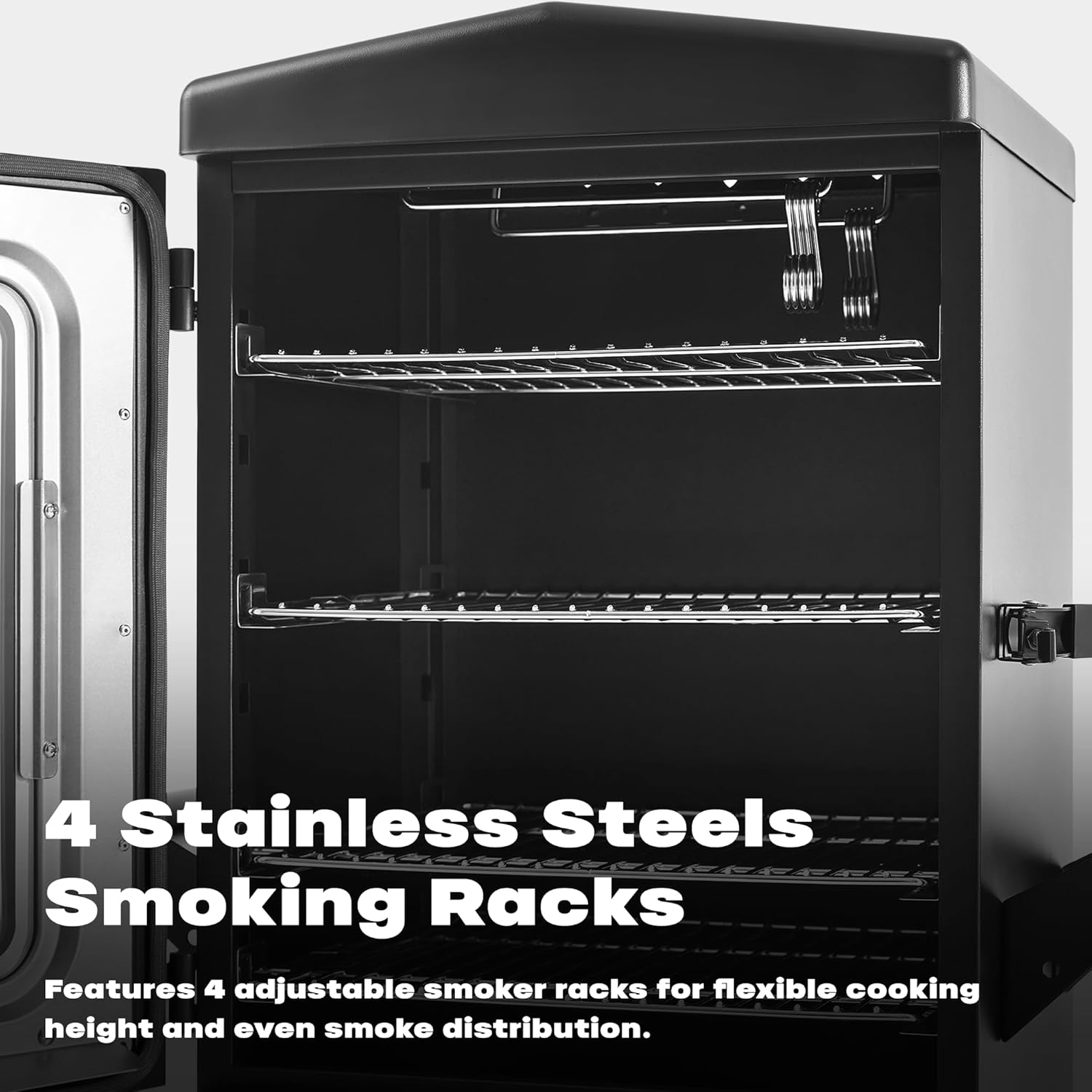 Propane Smoker with Cover, Vertical Gas Smokers Grill with Temperature Control Outdoor Heavy Duty Three Removable Smoking Shelves, New-Model Black